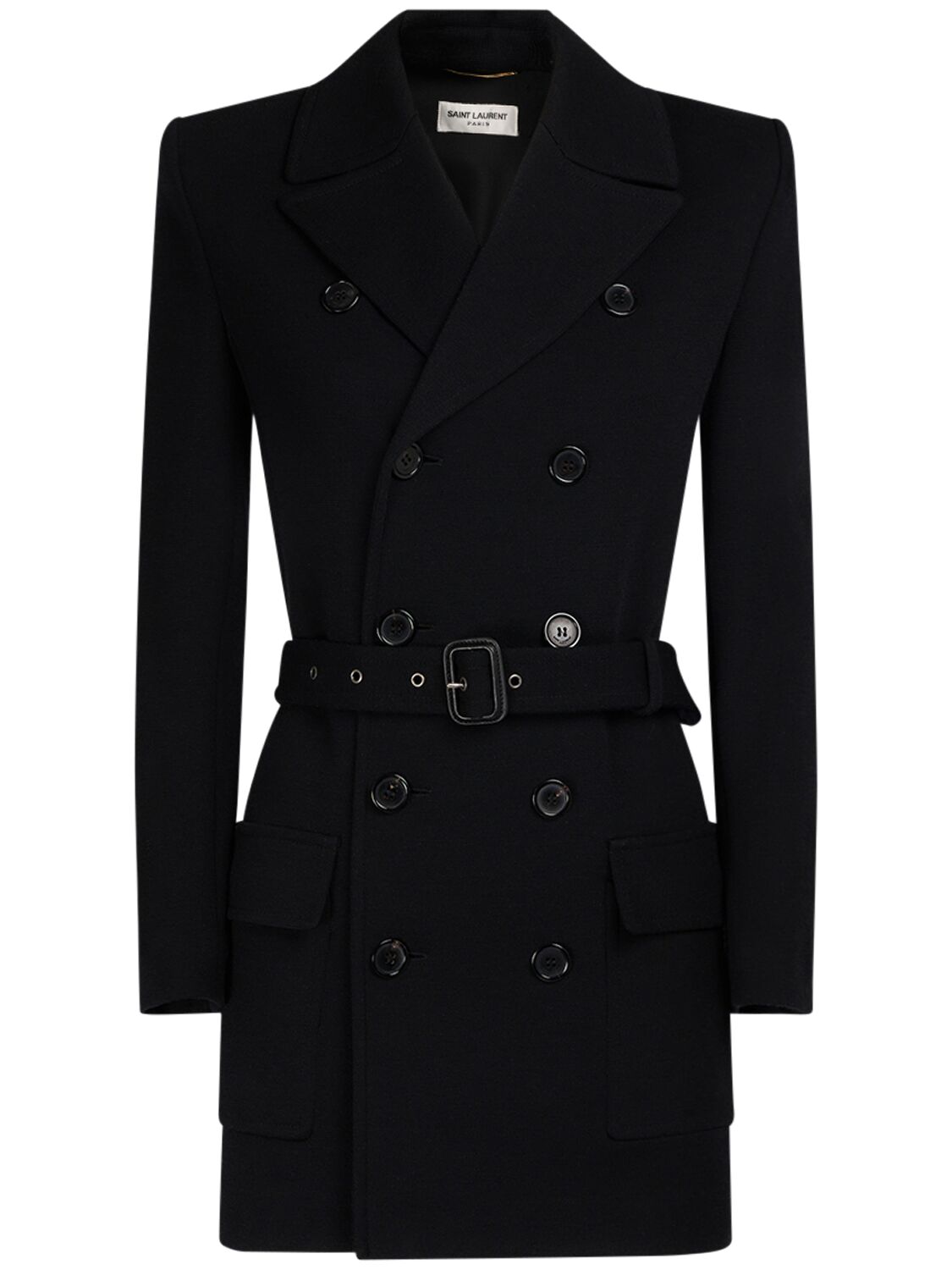 Saint Laurent Saharan Wool Blend Jacket W/ Belt In Black