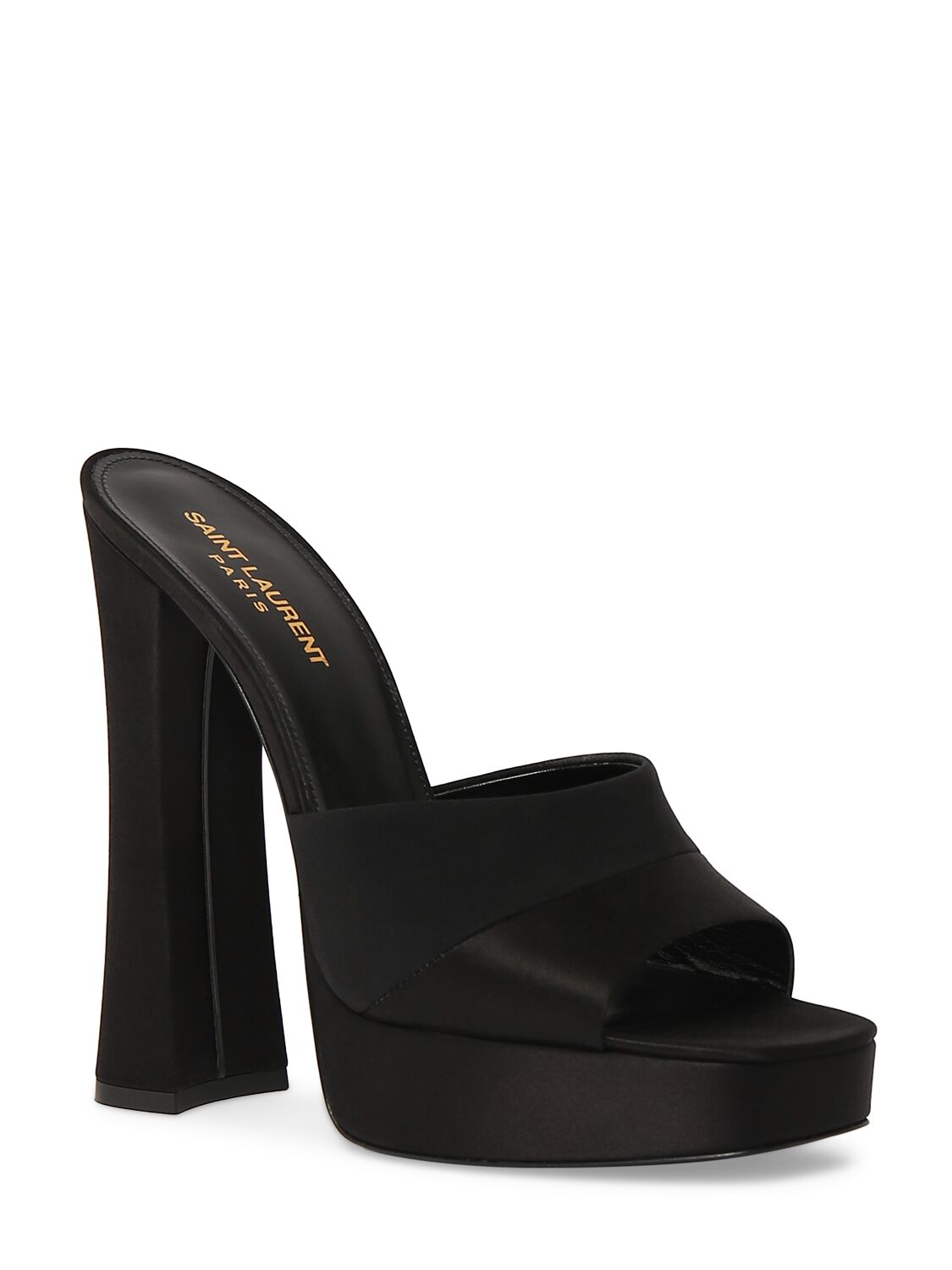 Shop Saint Laurent 110mm Boogie Crepe Satin Mule Sandals In Black