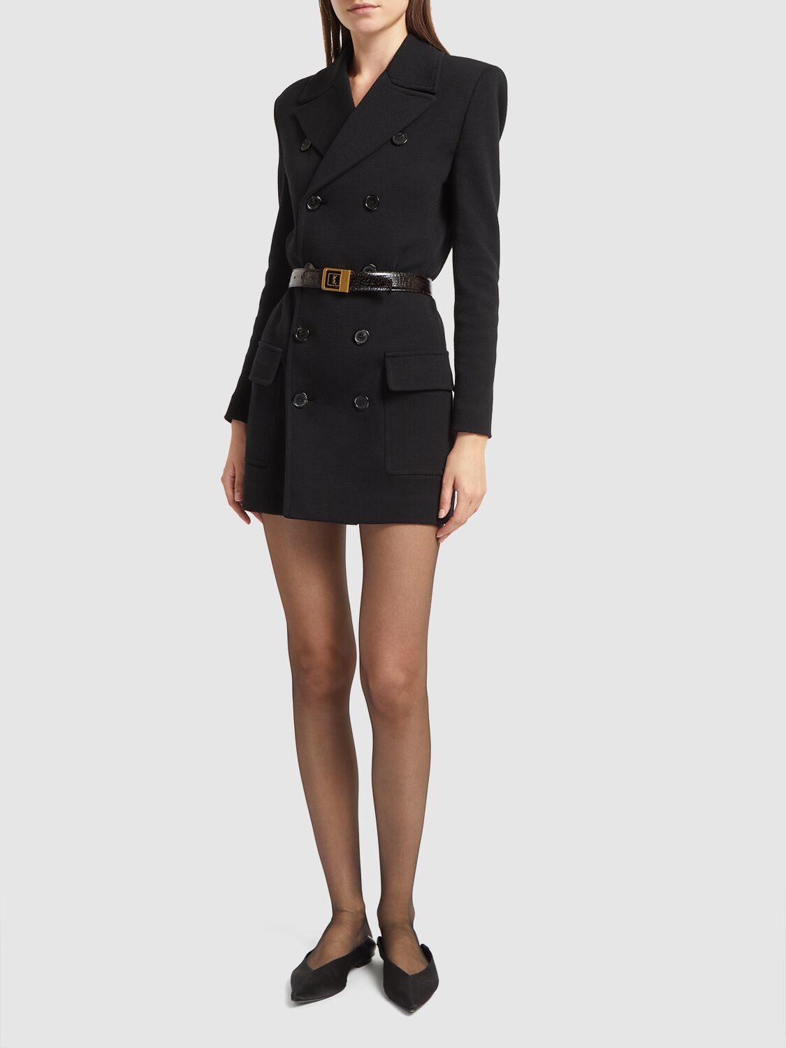 Shop Saint Laurent Saharan Wool Blend Jacket W/ Belt In Black