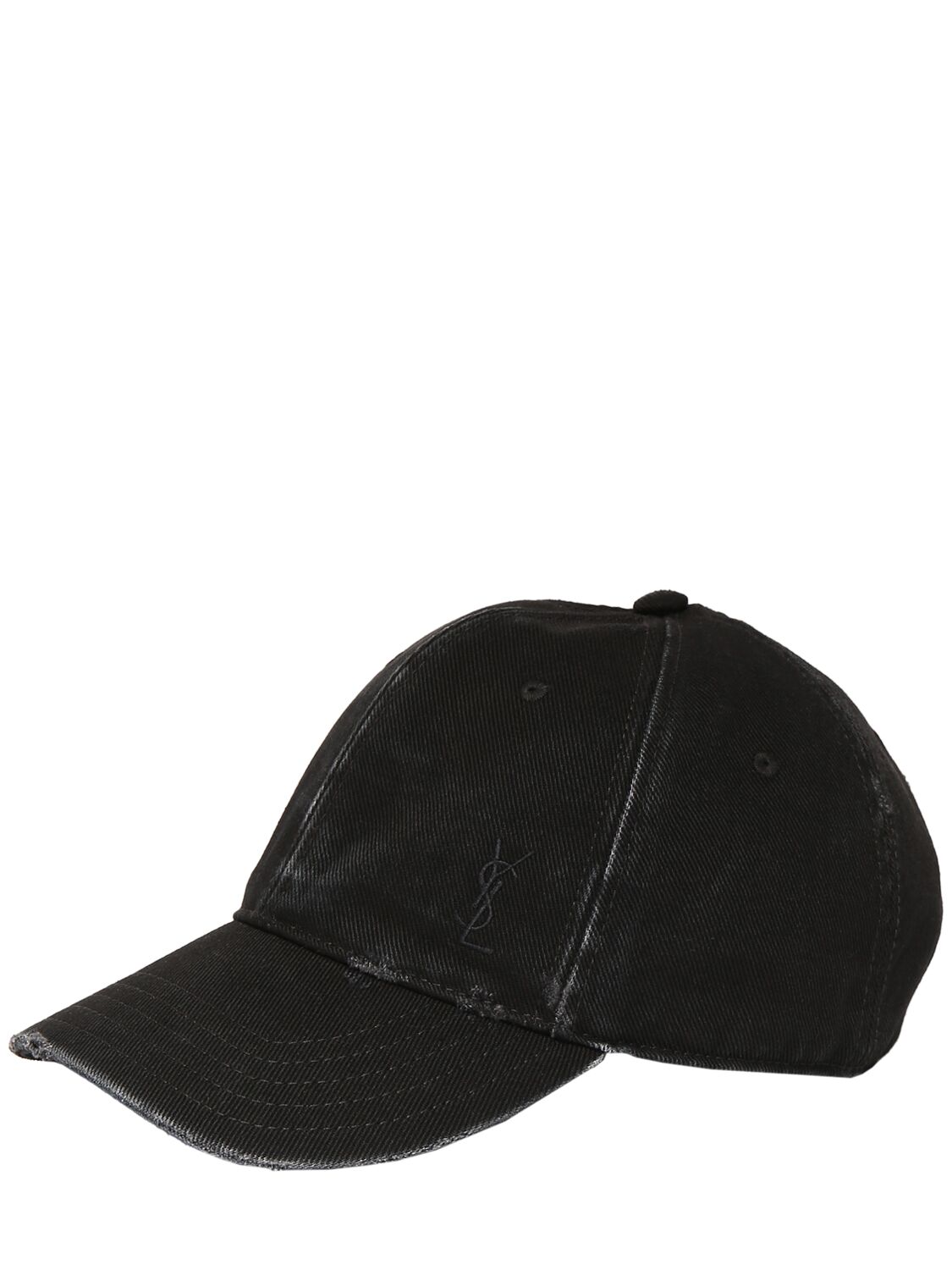 Shop Saint Laurent Washed Denim Hat In Black