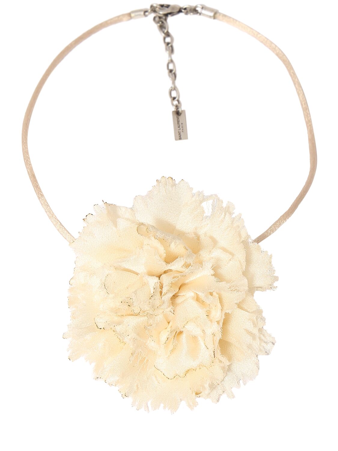 Saint Laurent Small Silk Crumped Flower Necklace In Neutral
