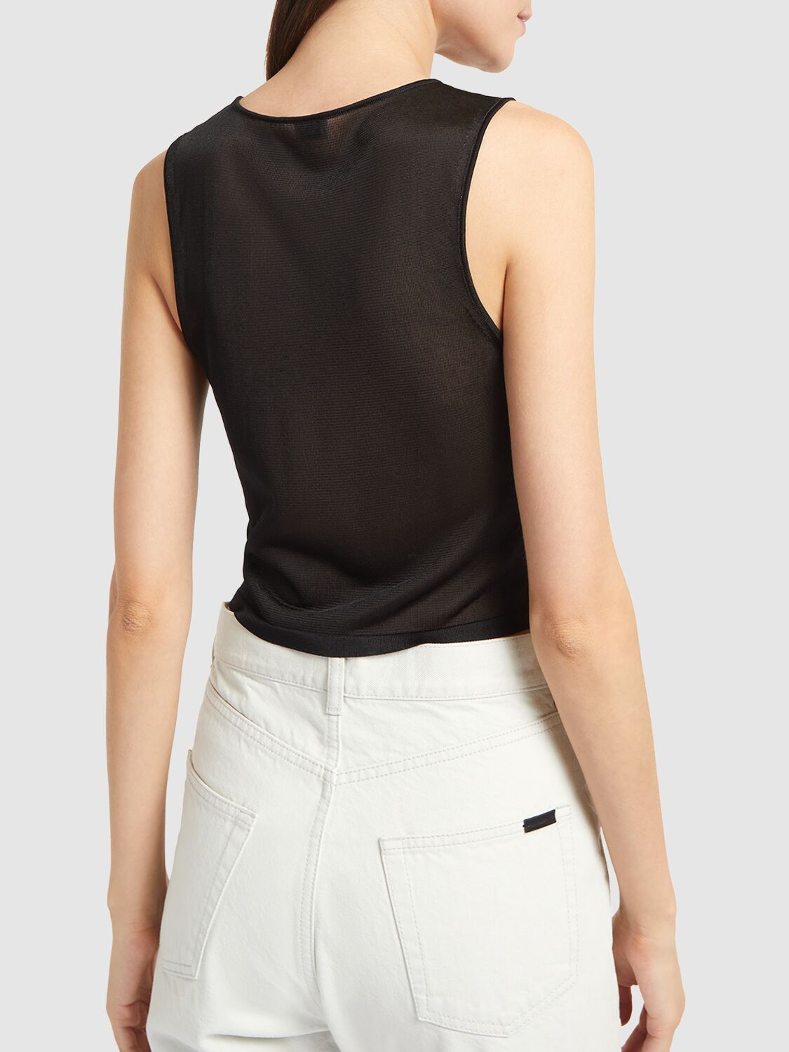 Shop Saint Laurent Fine Viscose Sleeveless Tank Top In Black