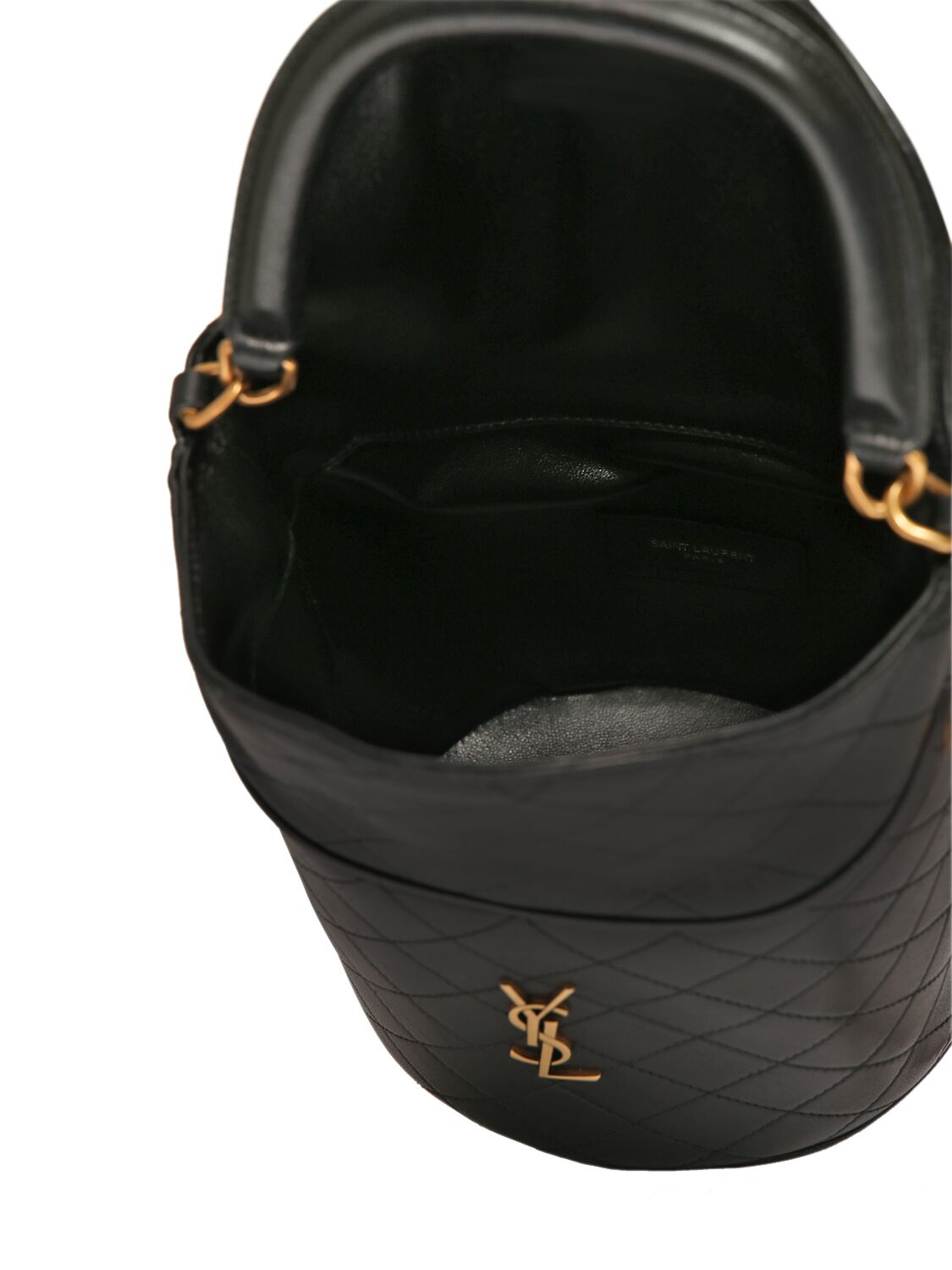 Shop Saint Laurent Gaby Leather Bucket Bag In Black