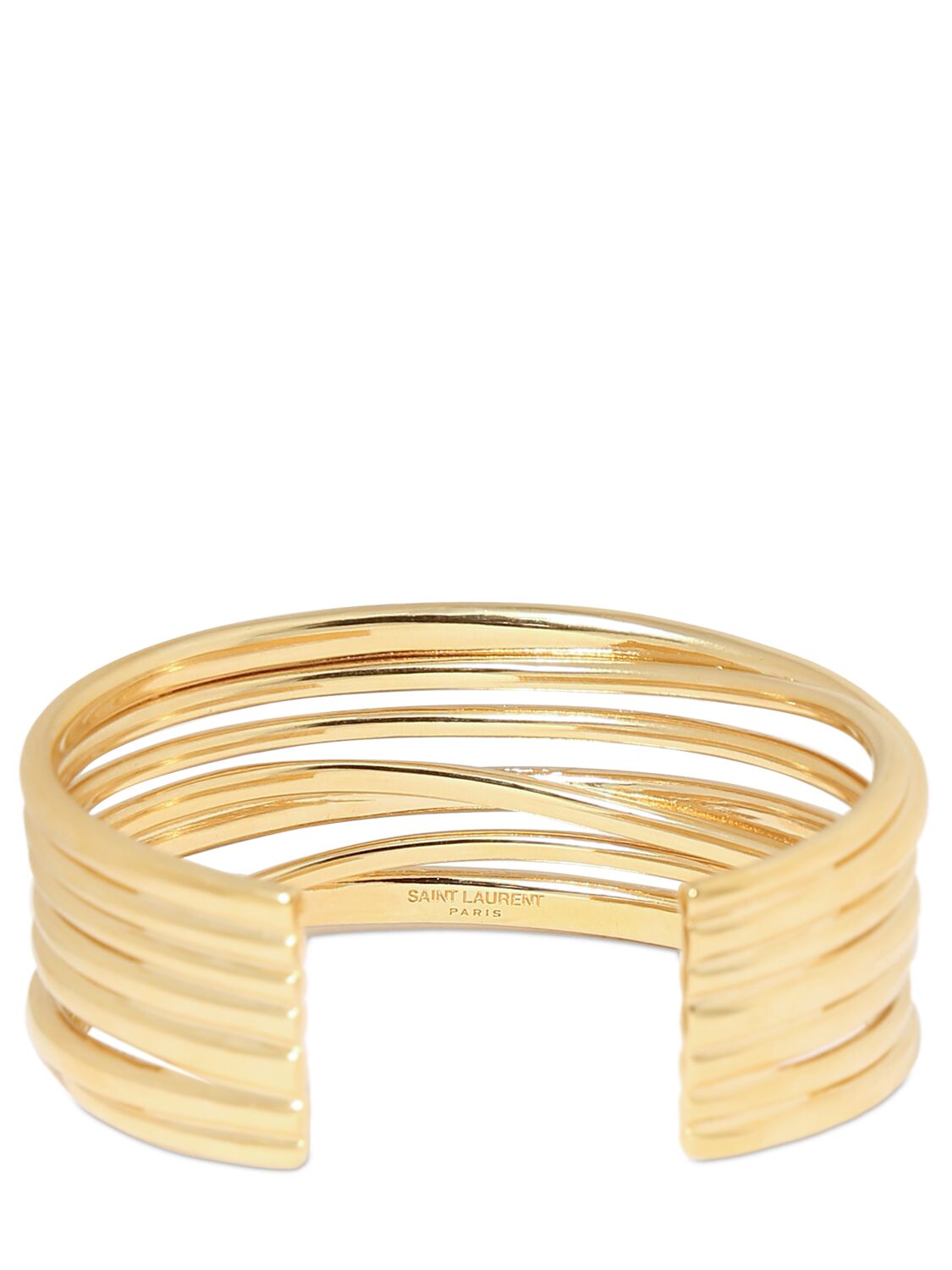 Shop Saint Laurent Brass Multi-wire Cuff Bracelet In Gold