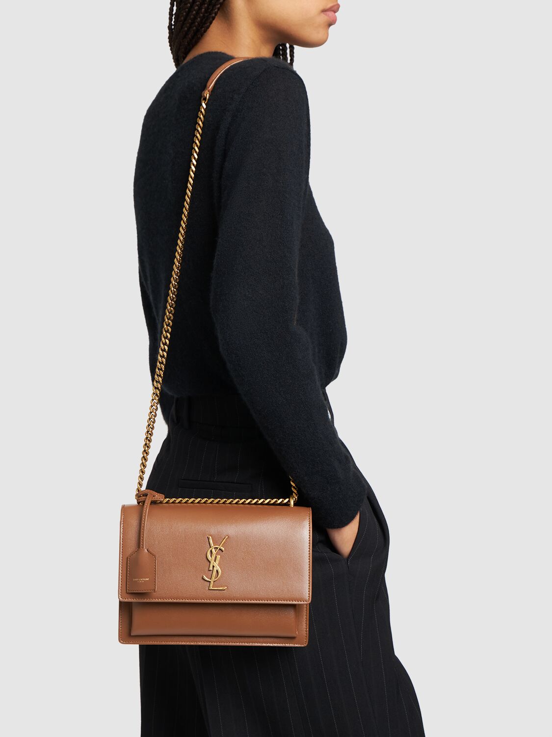 Shop Saint Laurent Medium Sunset Leather Shoulder Bag In Fox