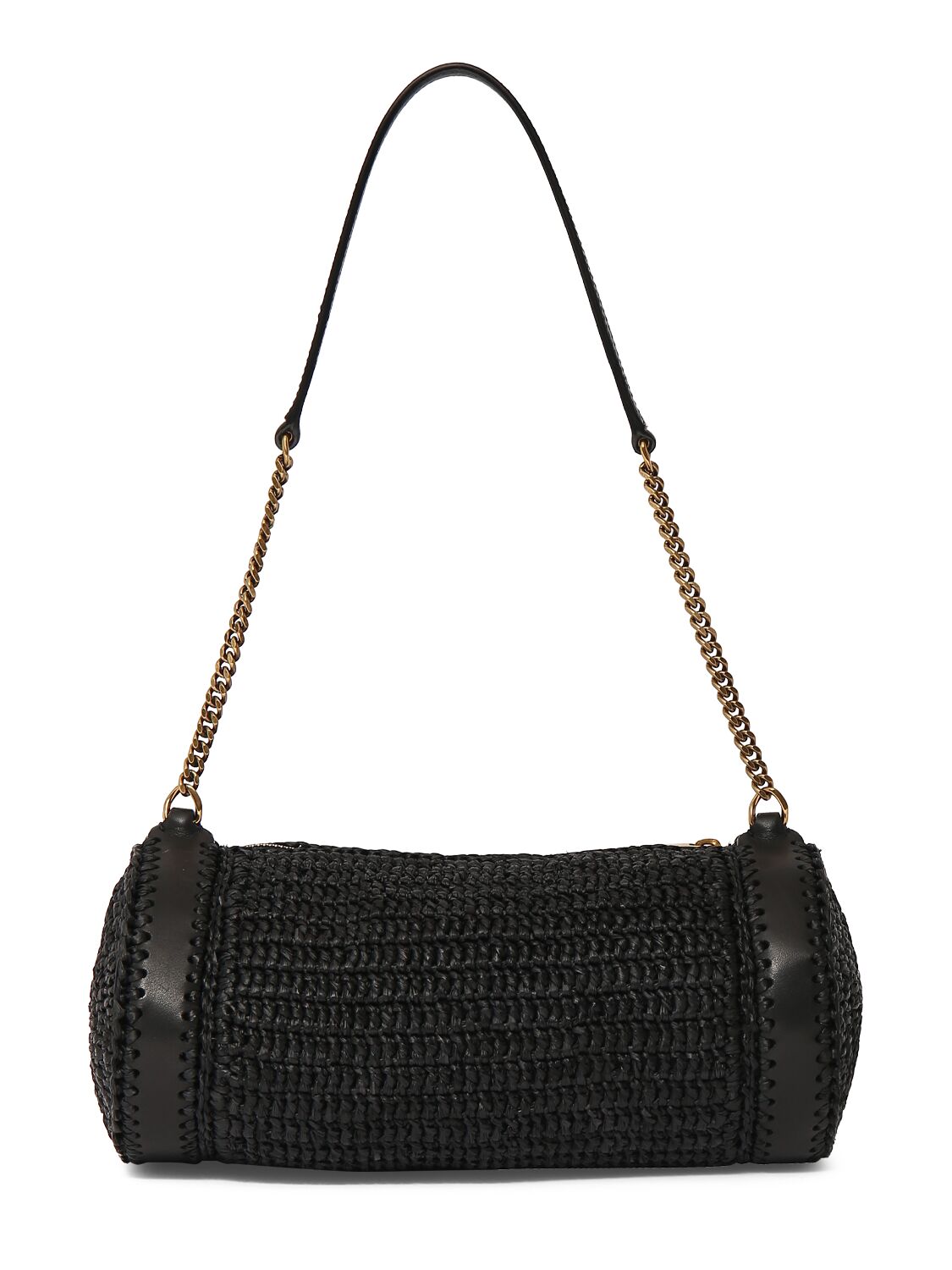 Shop Saint Laurent Small Cassandre Raffia Shoulder Bag In Black
