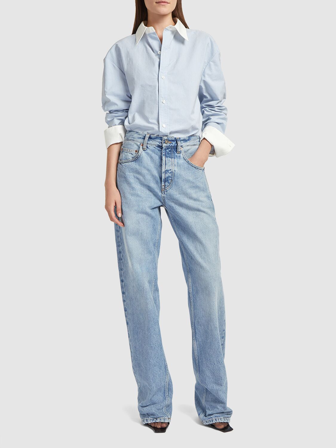 Shop Saint Laurent Cotton Shirt In Blue,white