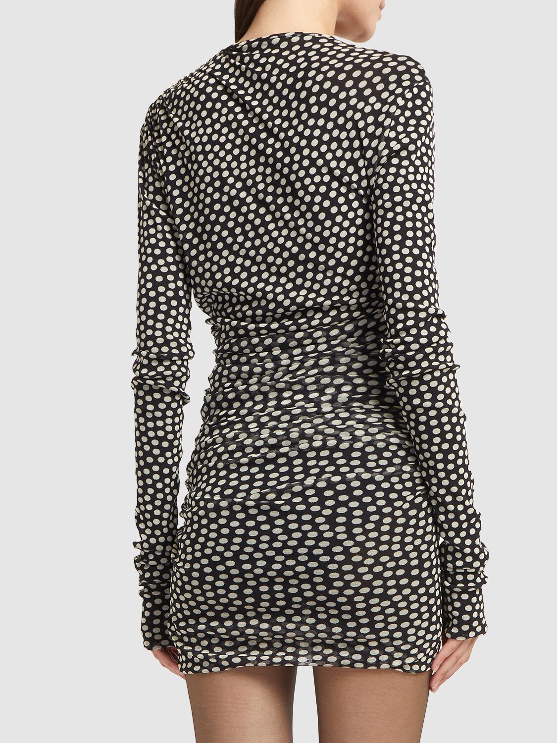 Shop Saint Laurent Printed Draped Tech Mini Dress In Noir Craie