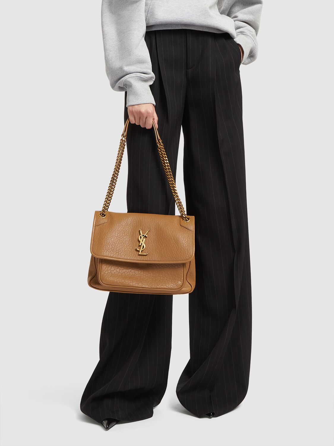 Shop Saint Laurent Medium Niki Leather Shoulder Bag In Dark Cork