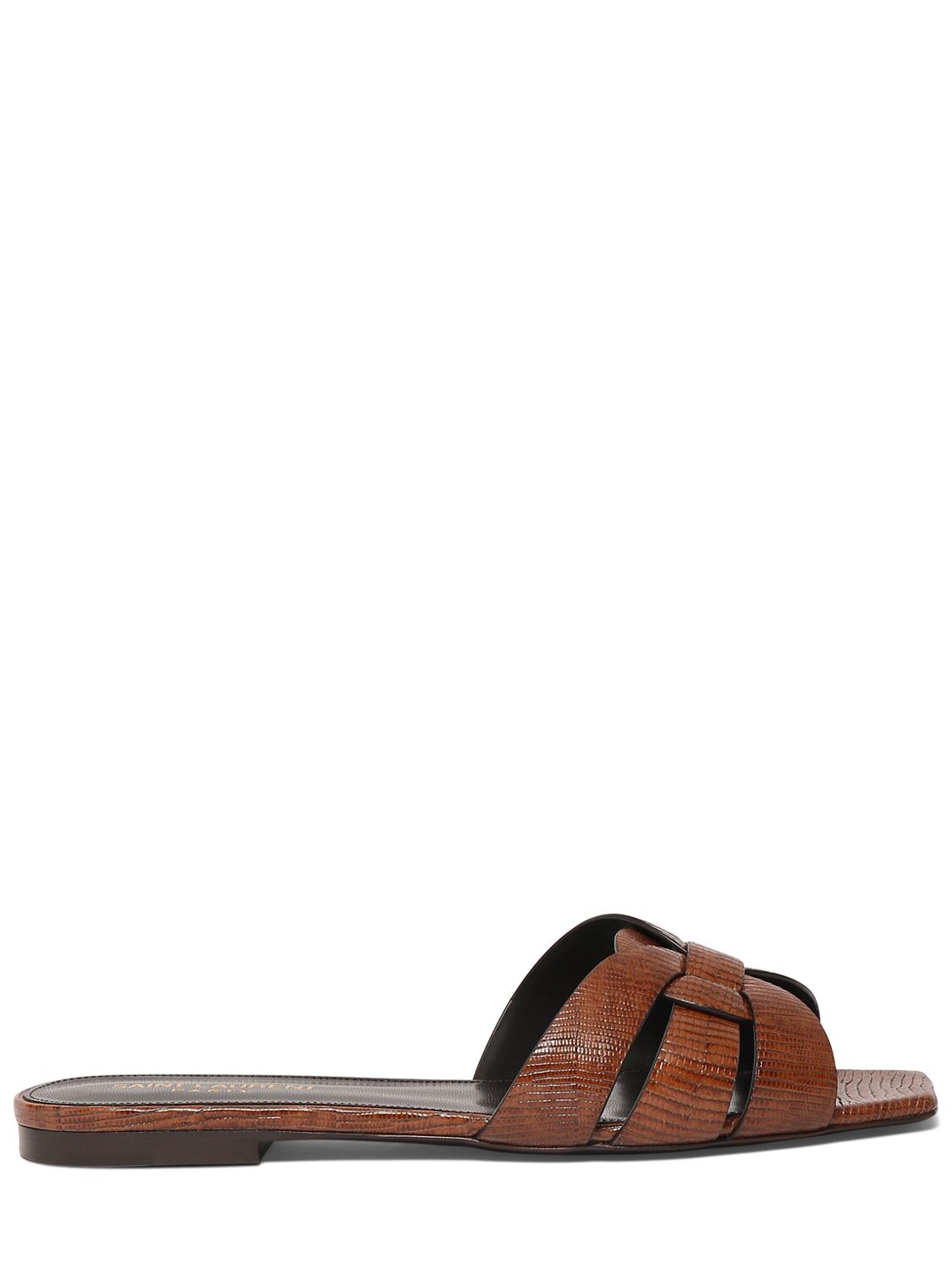 Saint Laurent 5mm Tribute Leather Flat Sandals In Almond Brown
