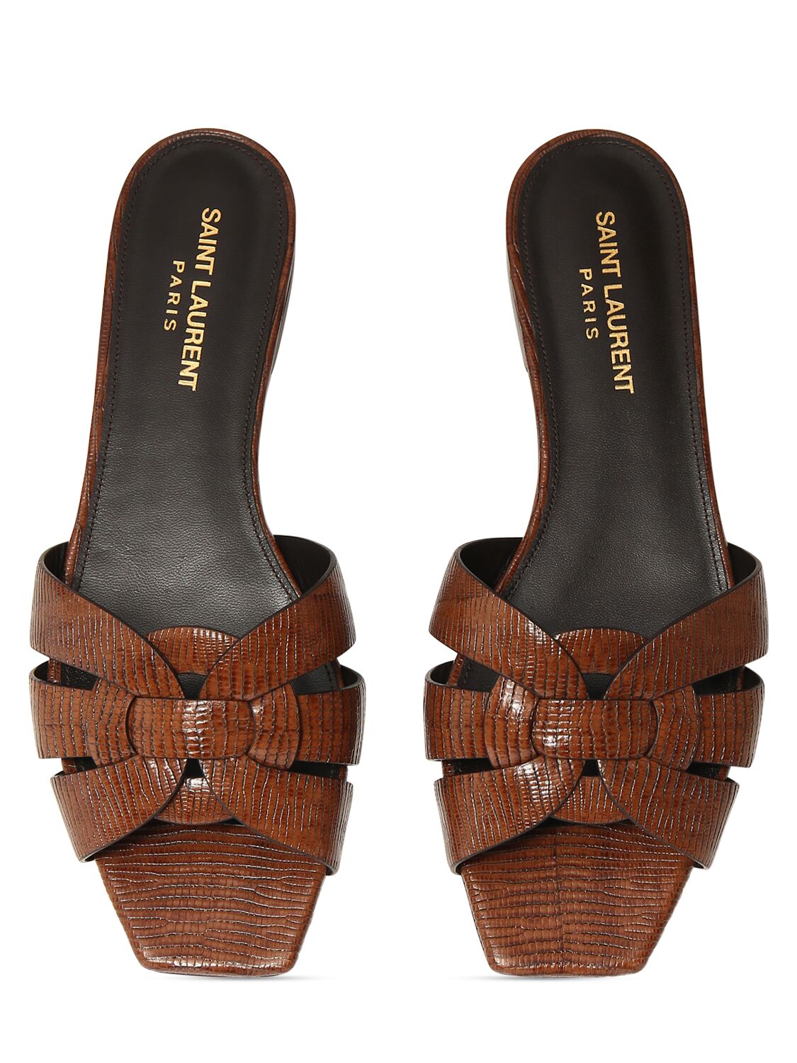 Shop Saint Laurent 5mm Tribute Leather Flat Sandals In Almond Brown