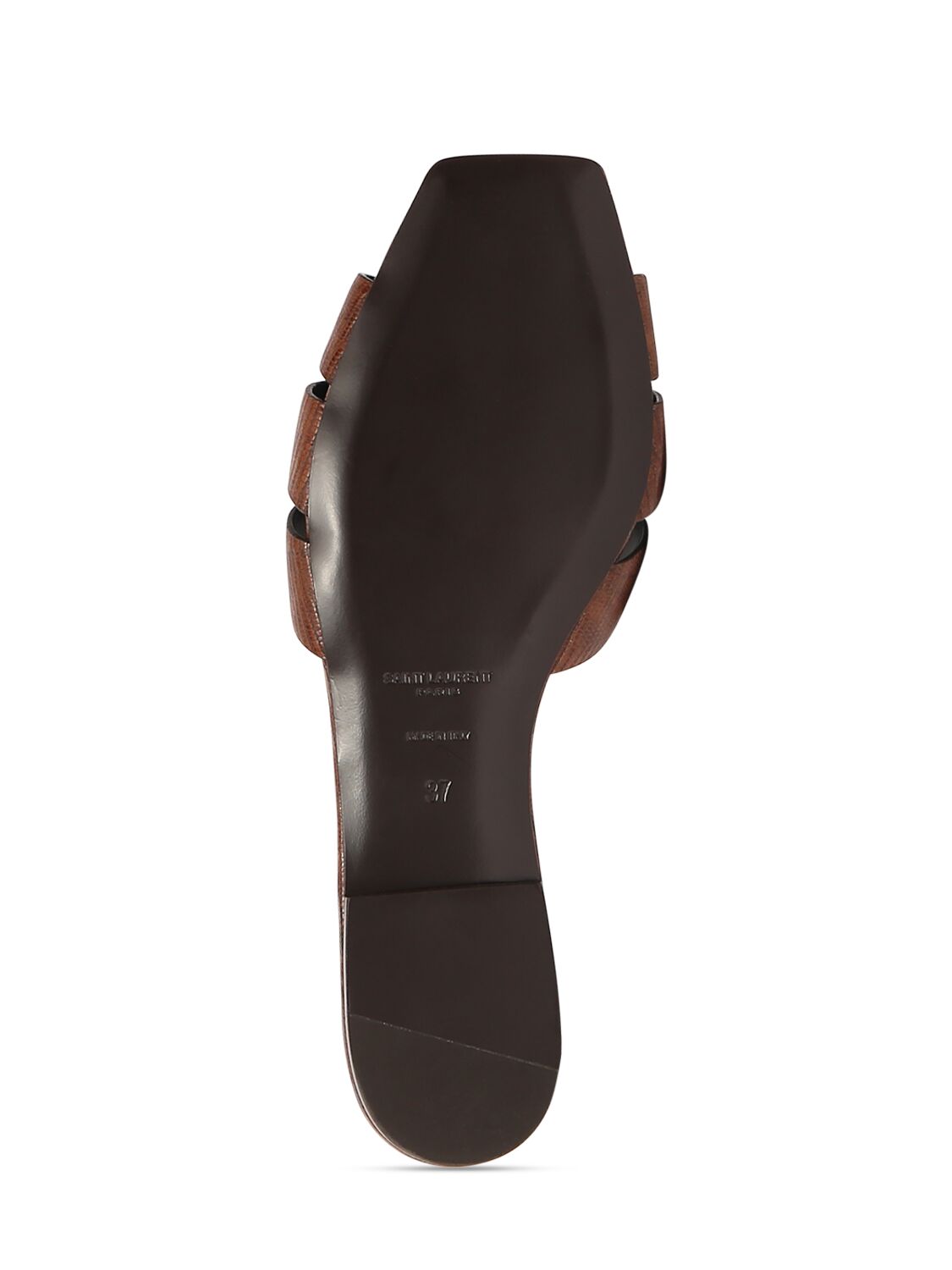 Shop Saint Laurent 5mm Tribute Leather Flat Sandals In Almond Brown