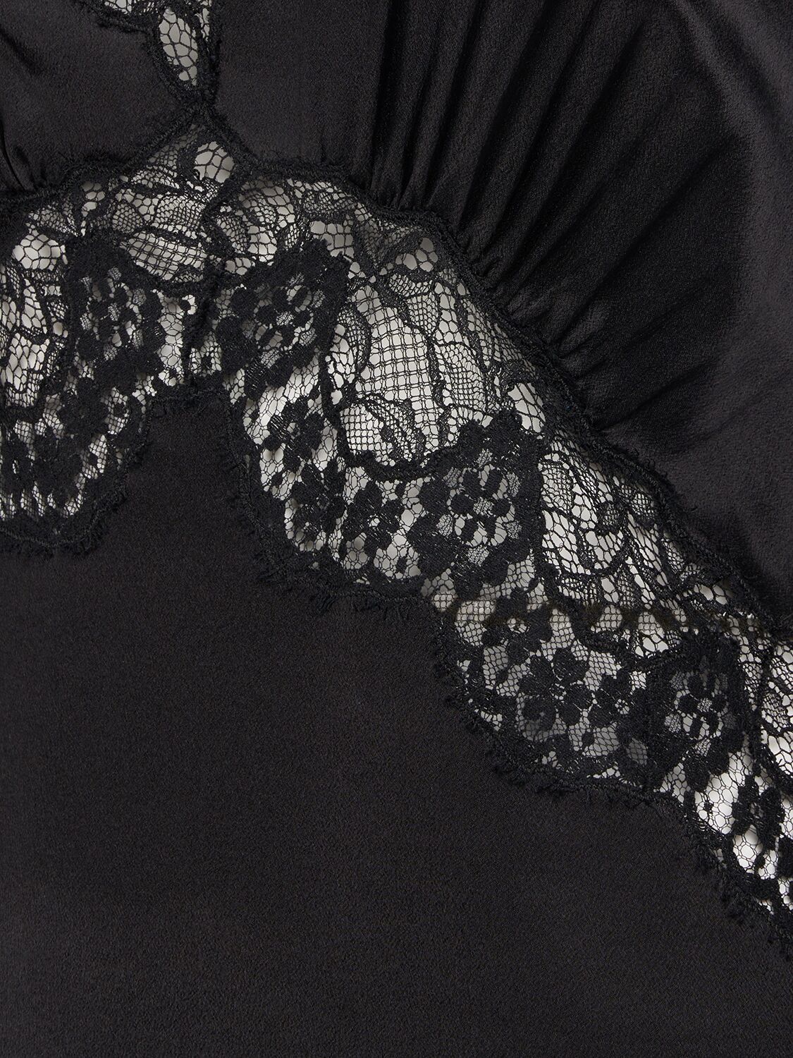 Shop Saint Laurent Crepe Satin Night Dress W/ Lace Trim In Black