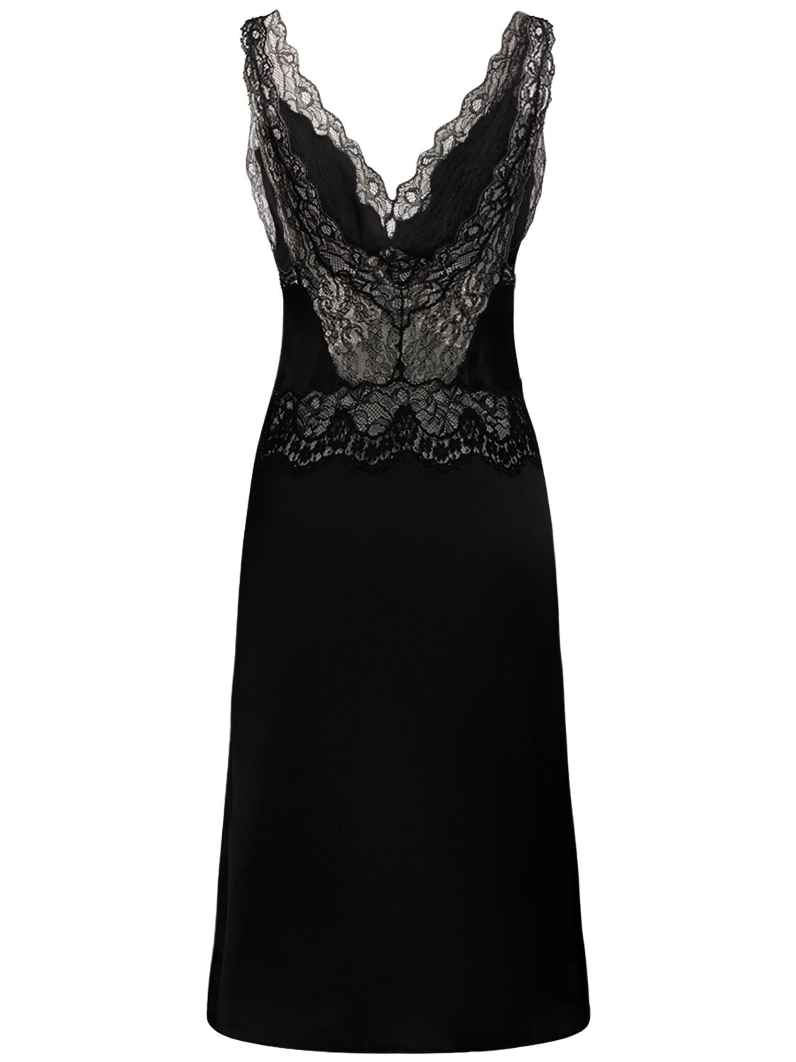 Shop Saint Laurent Crepe Satin Night Dress W/ Lace Trim In Black