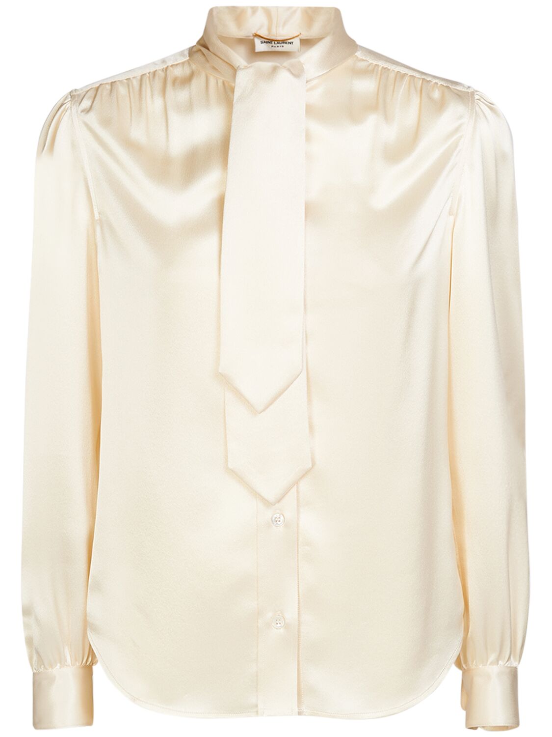 Saint Laurent Silk Satin Shirt W/ Tie In Neutral