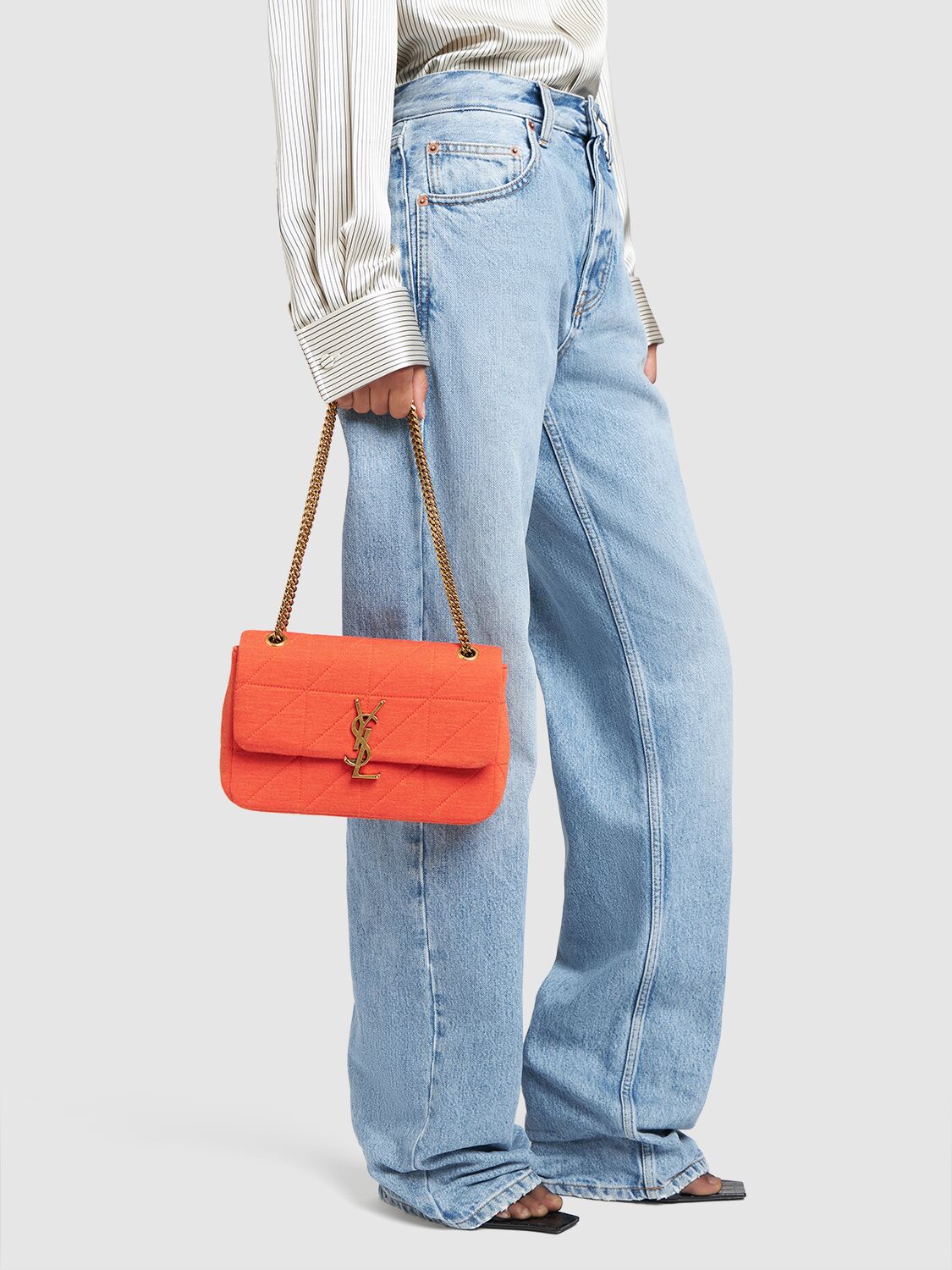 Shop Saint Laurent Medium Jamie Wool Shoulder Bag In Bright Marigold