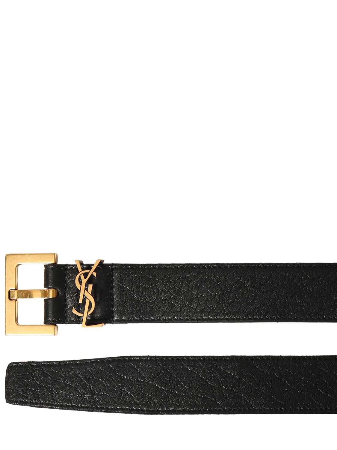 Shop Saint Laurent 30mm Cassandre Leather Buckle Belt In Black