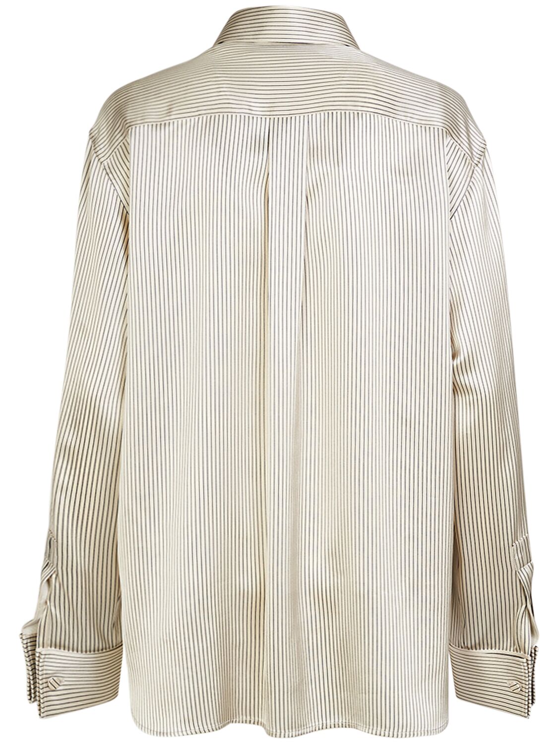 Shop Saint Laurent Striped Silk Shirt In Chalk