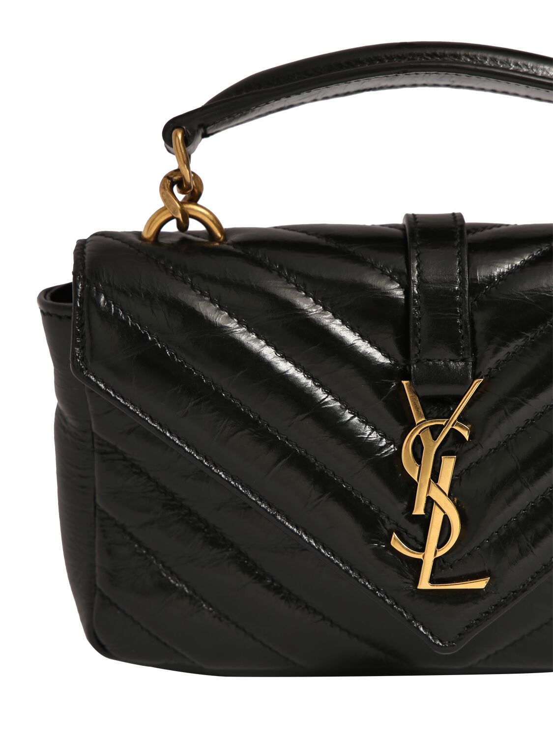 Shop Saint Laurent Mini College Leather Shoulder Bag In Black