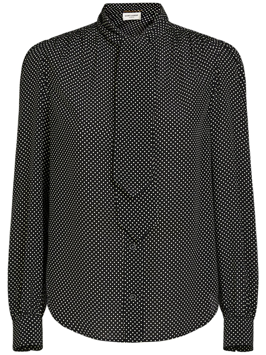 Saint Laurent Silk Shirt W/ Tie In Noir Craie