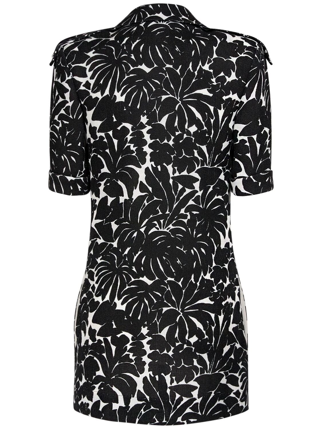 Shop Saint Laurent Viscose Mini Dress W/ Shirt Collar In Noir Craie