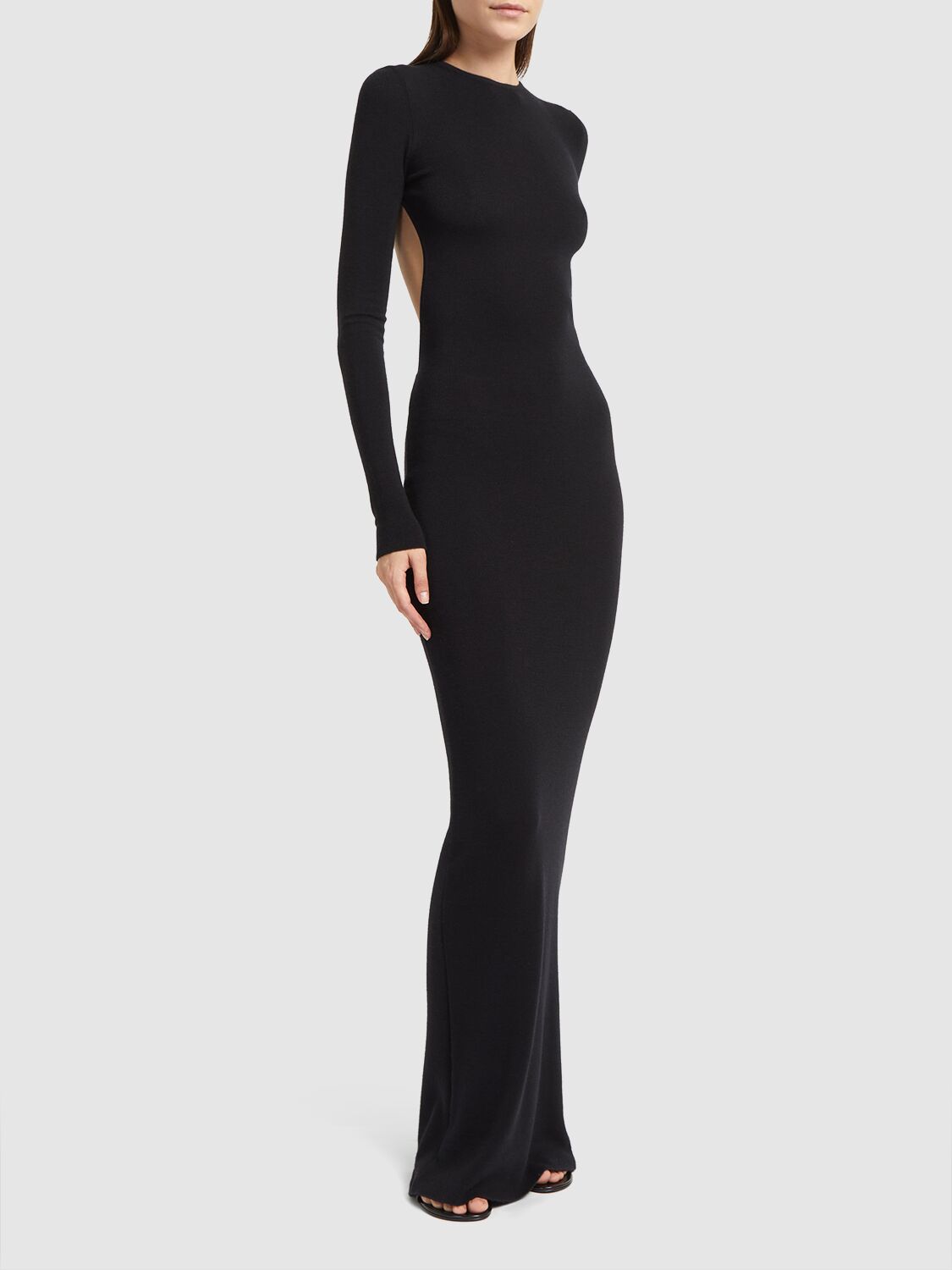 Shop Saint Laurent Wool Blend Long Backless Dress In Black