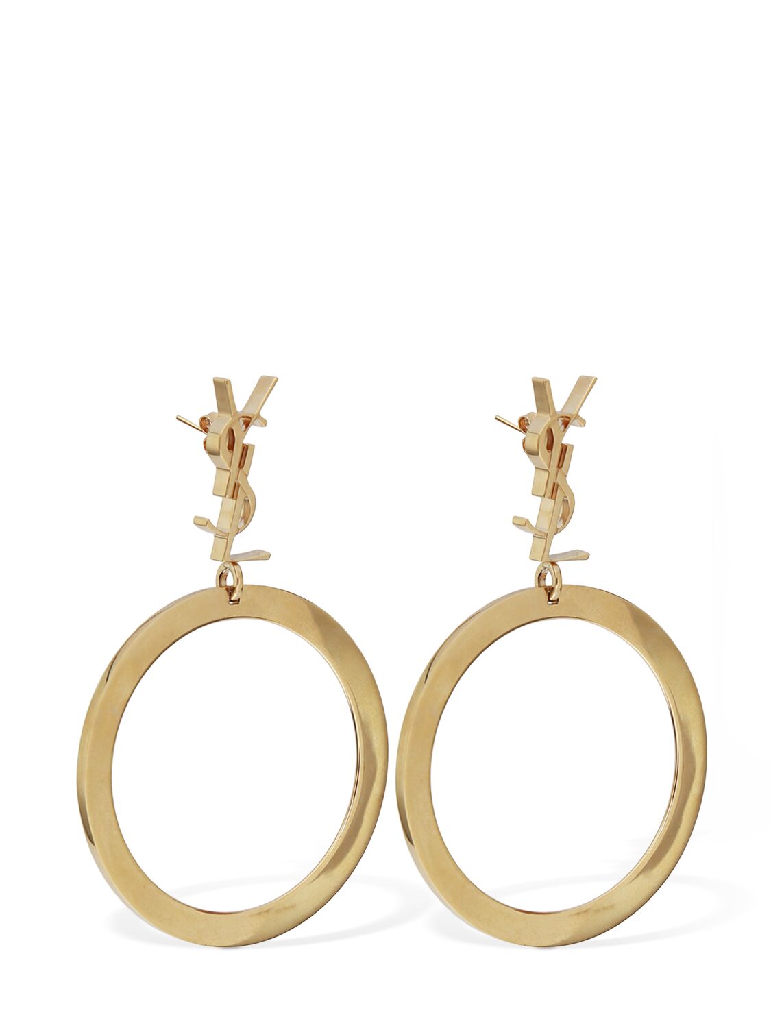 Shop Saint Laurent Brass Hoop Earrings In Gold