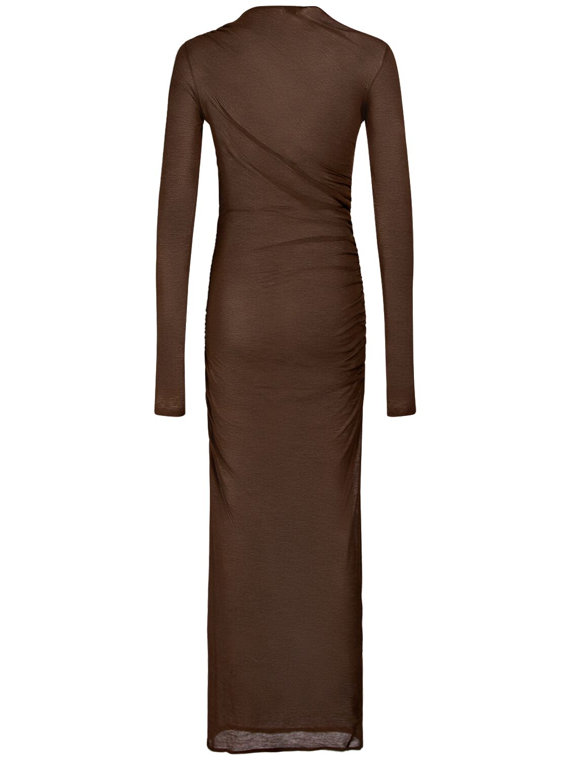Shop Saint Laurent Transparent Wool Blend Long Dress In Marron