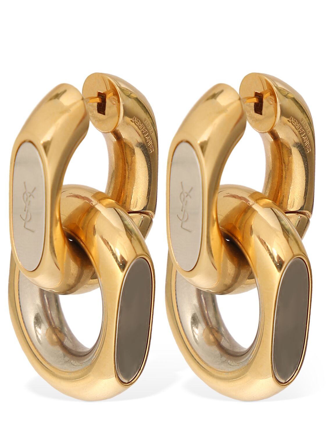 Shop Saint Laurent Cassandre Duo Link Metal Earrings In Gold,palladium