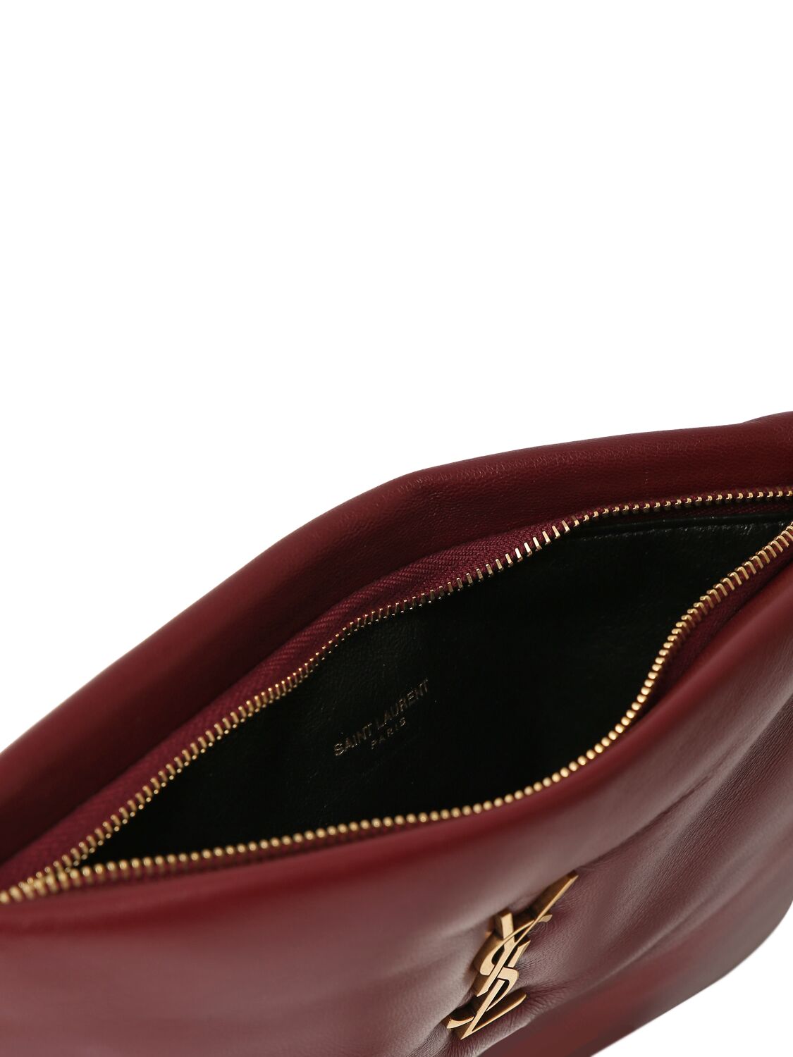 Shop Saint Laurent Small Calypso Leather Pillow Pouch In Rouge Merlot