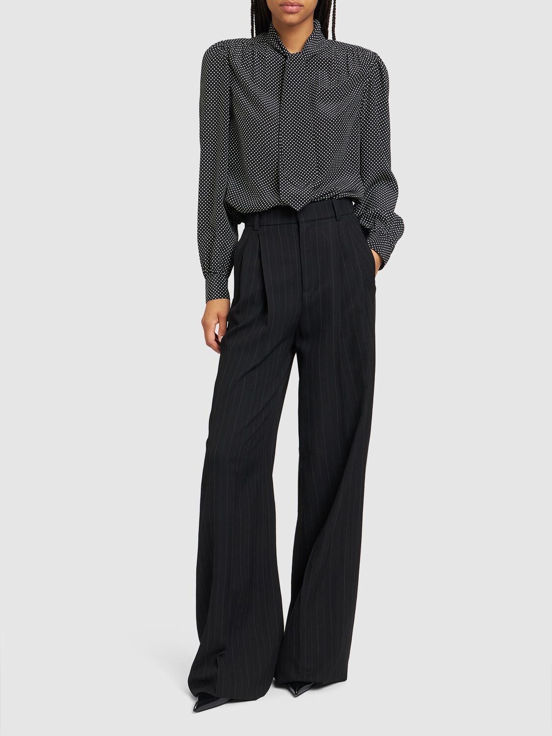 Shop Saint Laurent Silk Shirt W/ Tie In Noir Craie