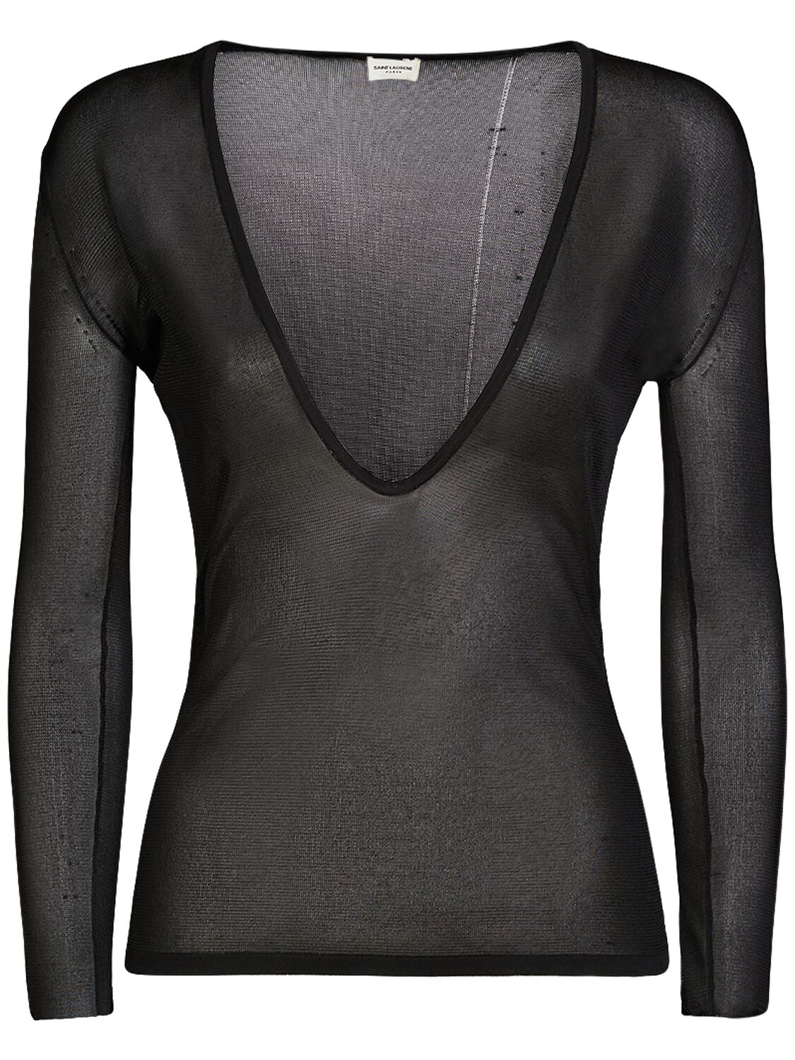Saint Laurent Silk Sheer Sweater With V-neckline In 블랙