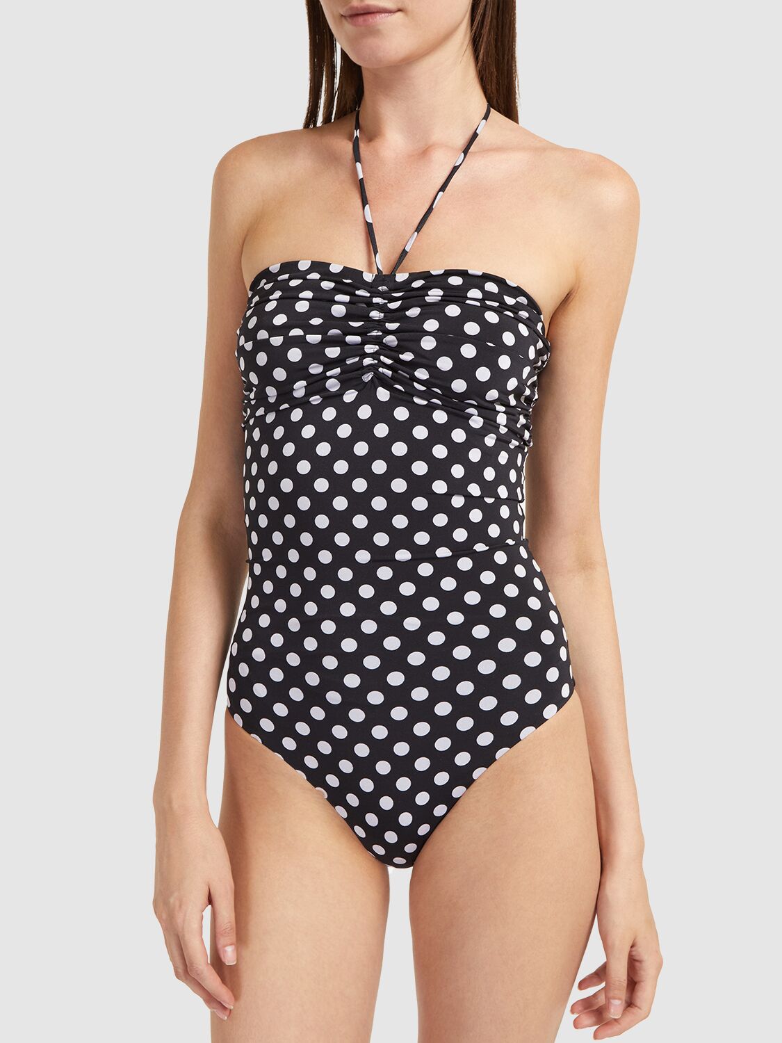 Shop Saint Laurent Jersey Stretch Bustier Swimsuit In 黑色,白色