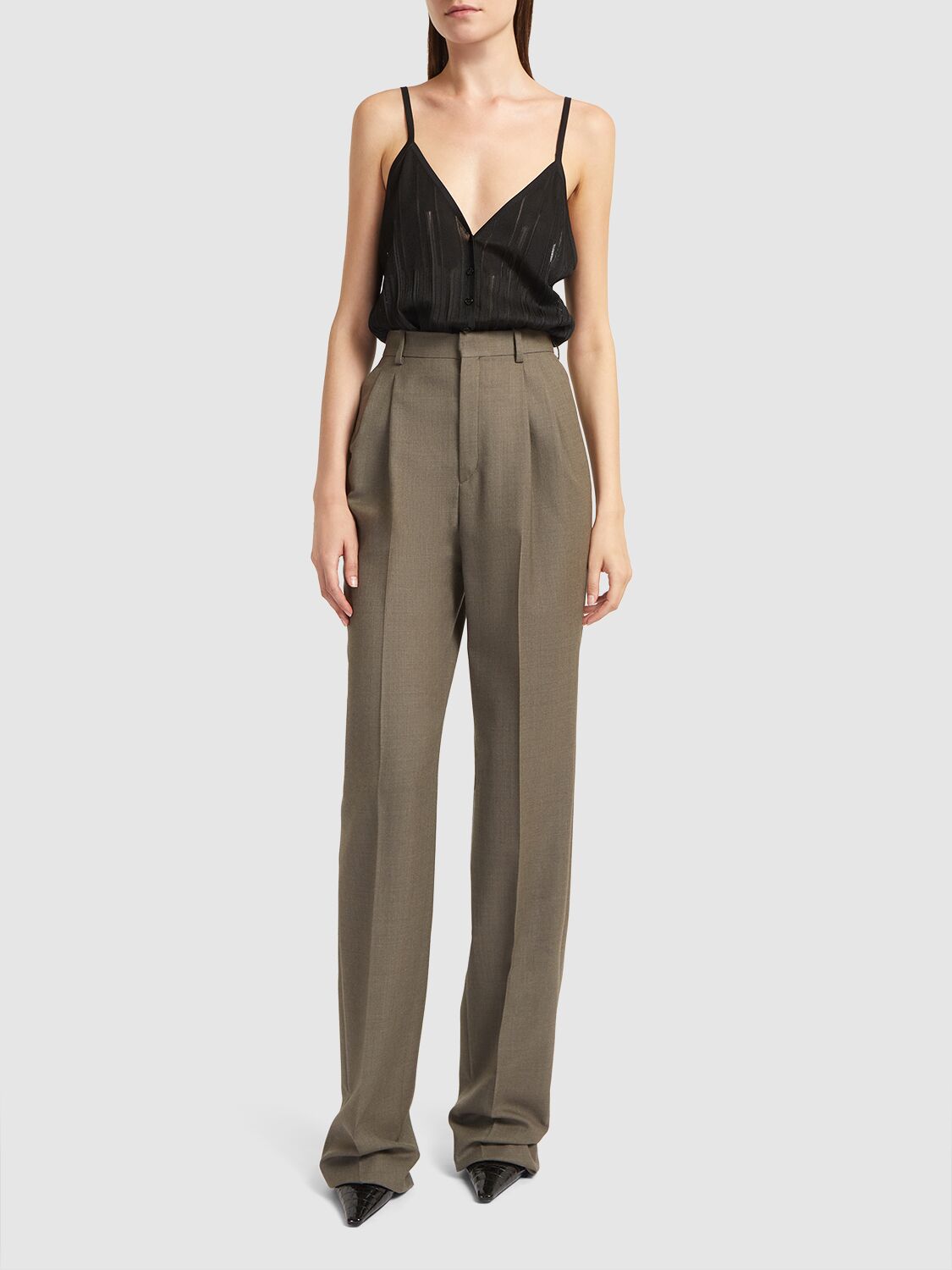 Shop Saint Laurent Virgin Wool Pants In Vert De Gris