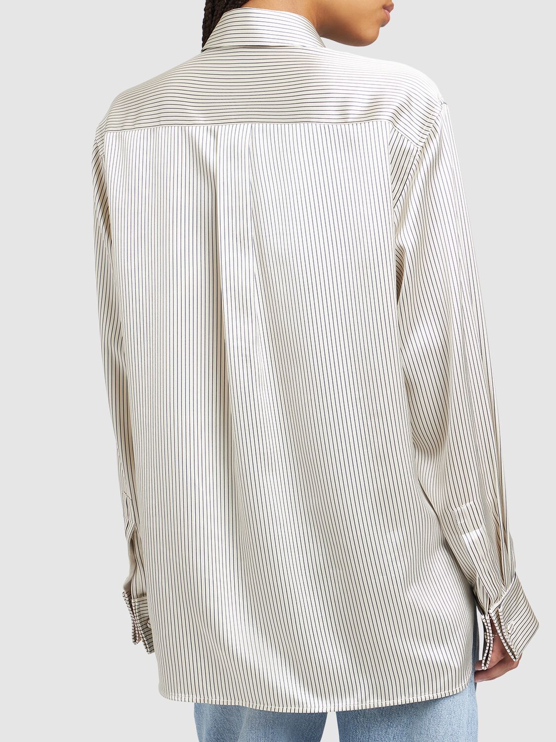 Shop Saint Laurent Striped Silk Shirt In Chalk