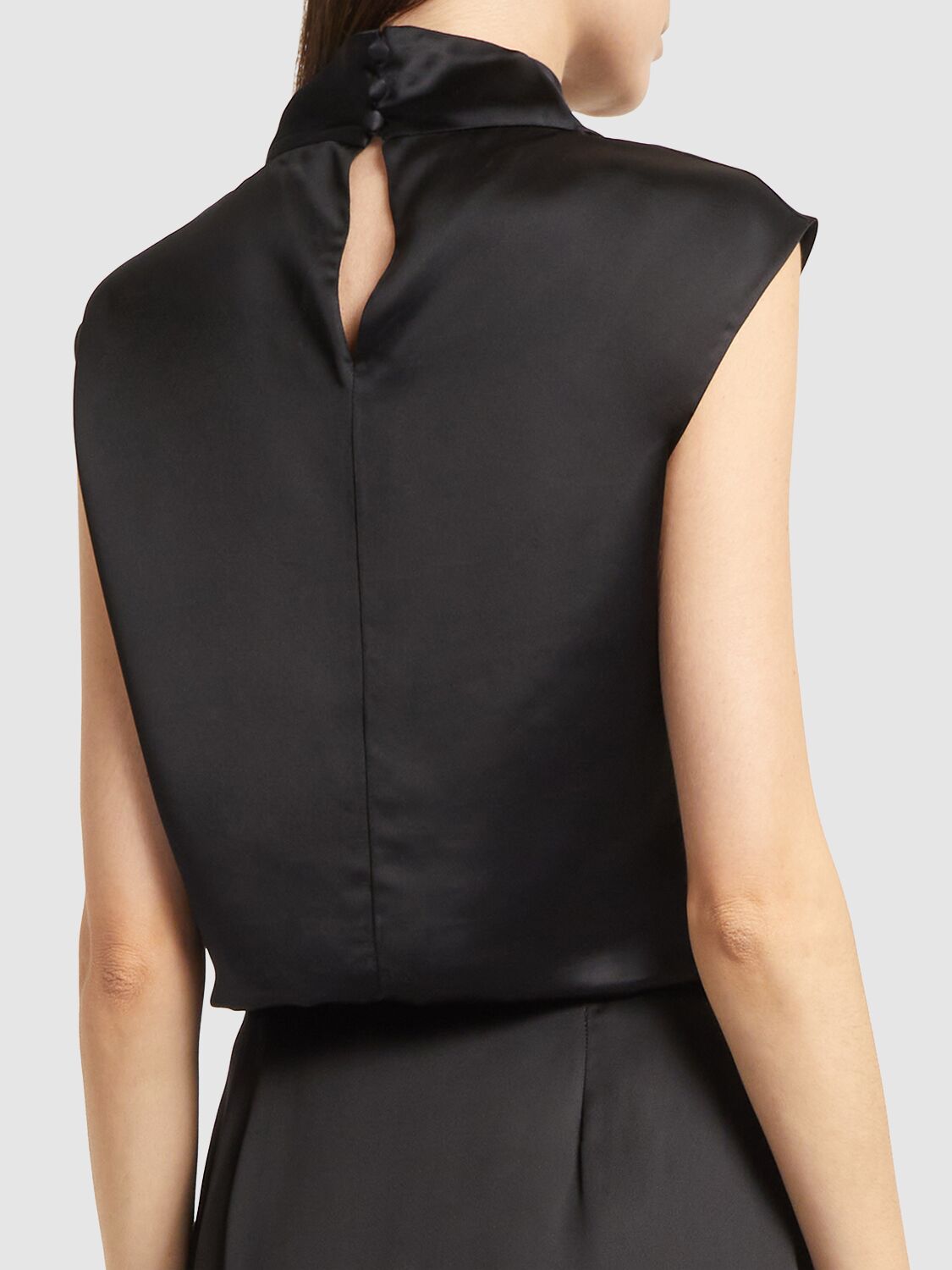 Shop Saint Laurent Satin Viscose Blouse W/ Collar In Black