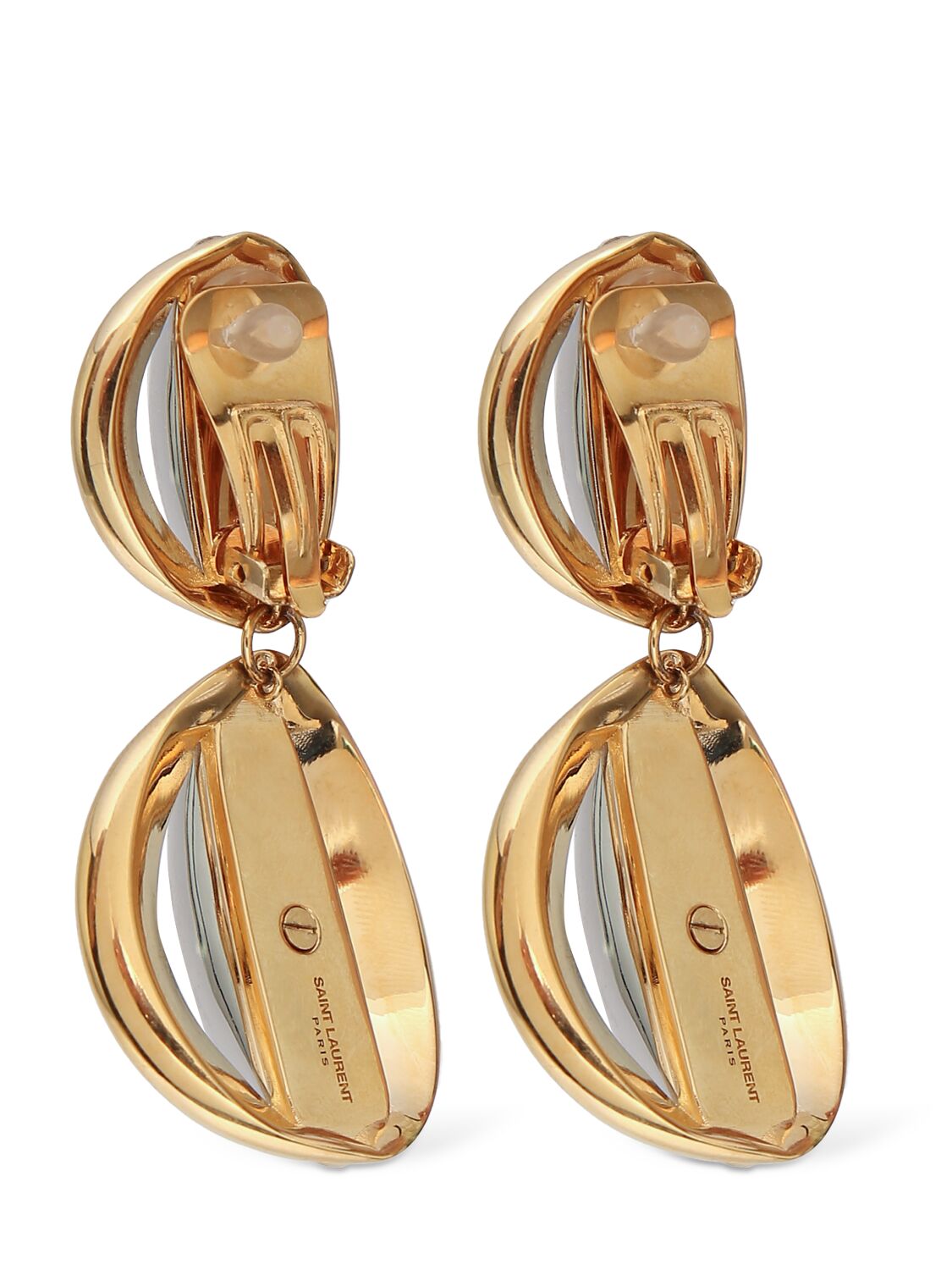 Shop Saint Laurent Mandarine Brass Earrings In Palladium,gold