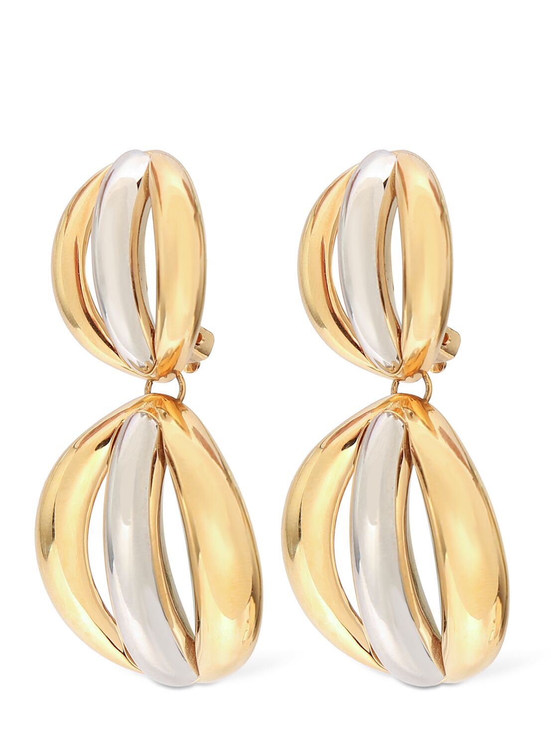 Shop Saint Laurent Mandarine Brass Earrings In Palladium,gold
