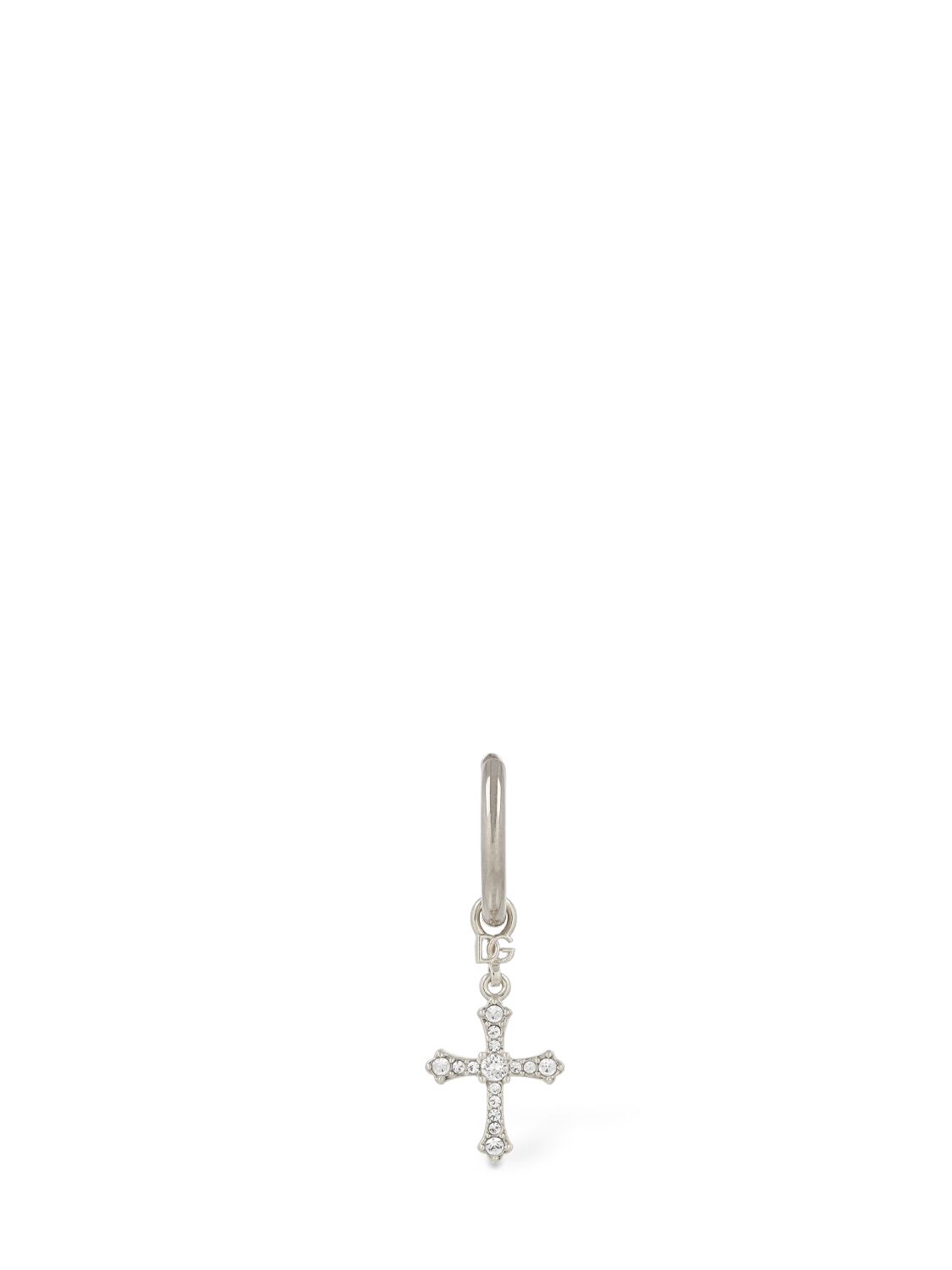 Dolce & Gabbana Crystal Cross Mono Earring In Silver