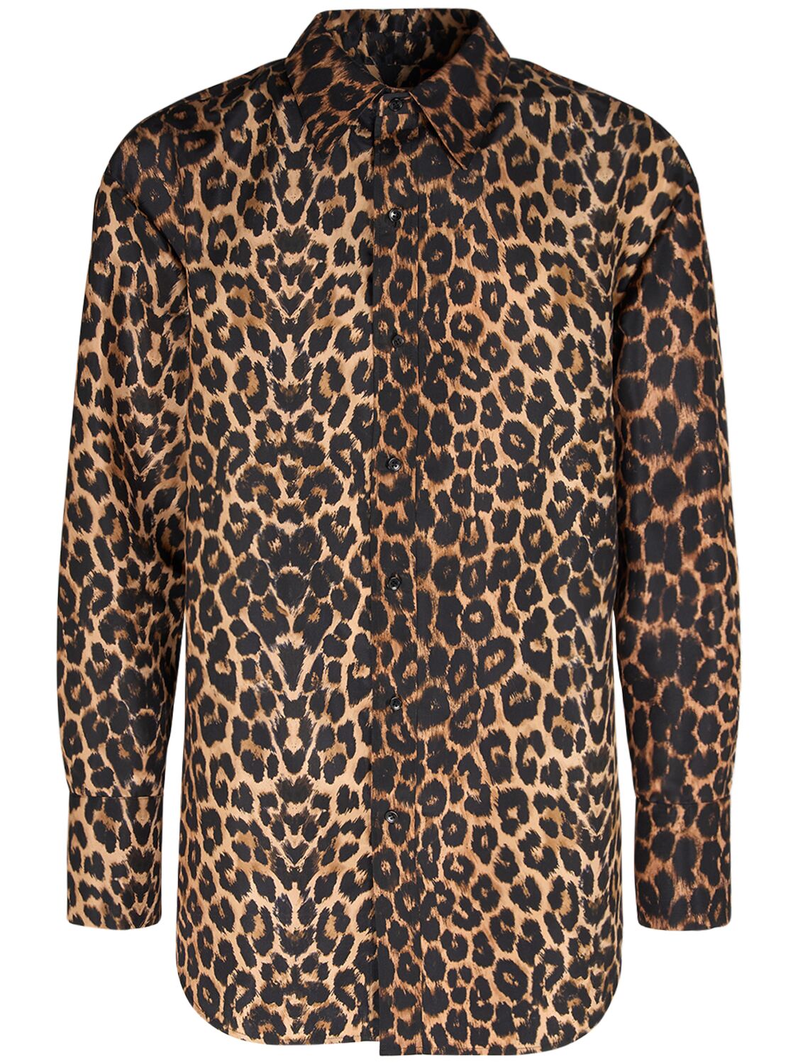 Saint Laurent Leopard Print Silk Shirt In Brown,multi