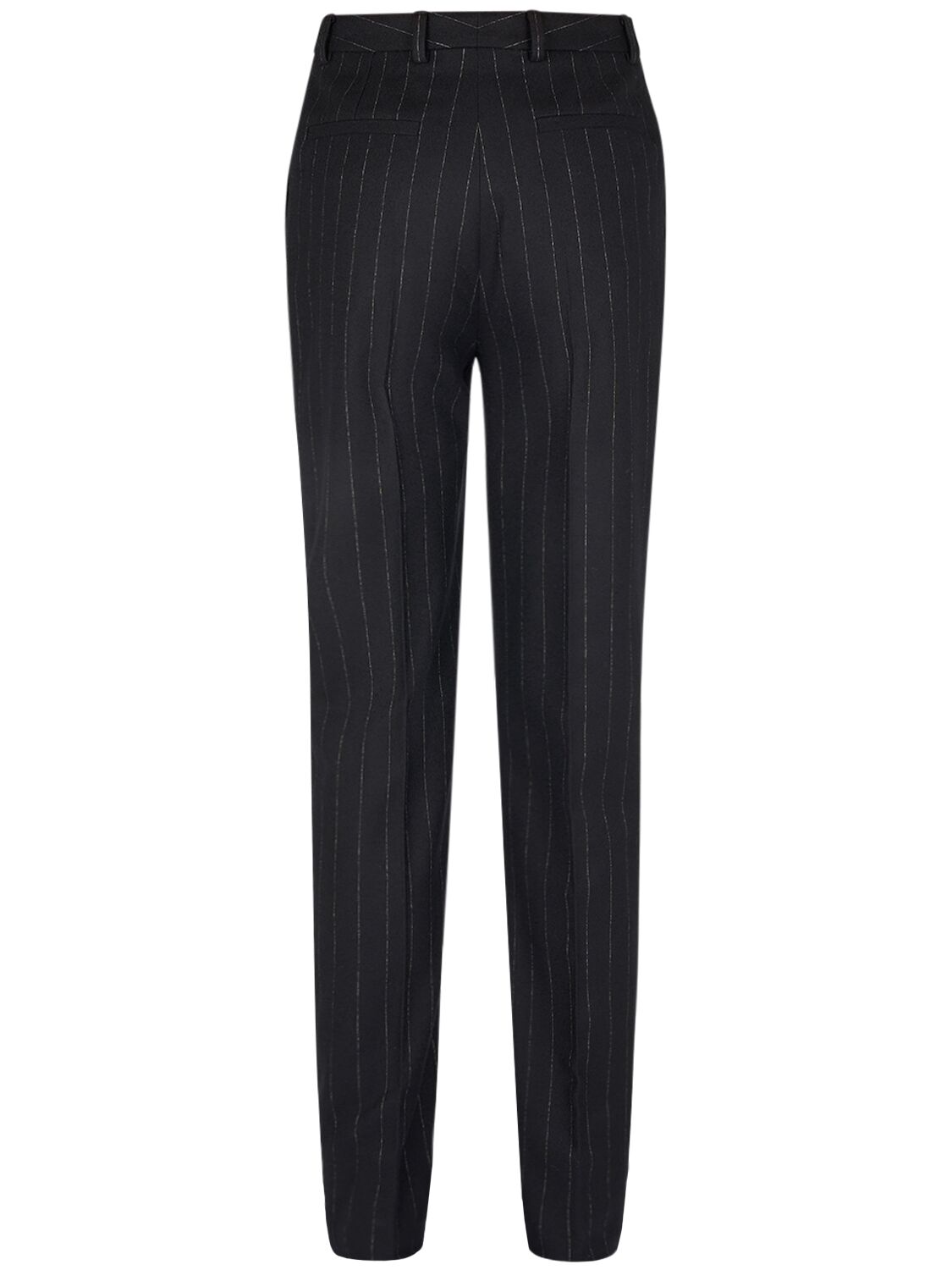 Shop Saint Laurent High Waist Striped Wool Pants In Black