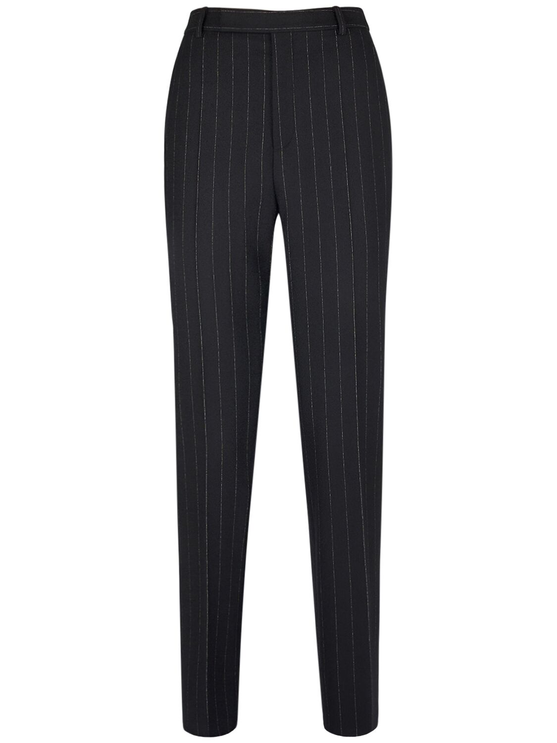Saint Laurent High Waist Striped Wool Pants In Black