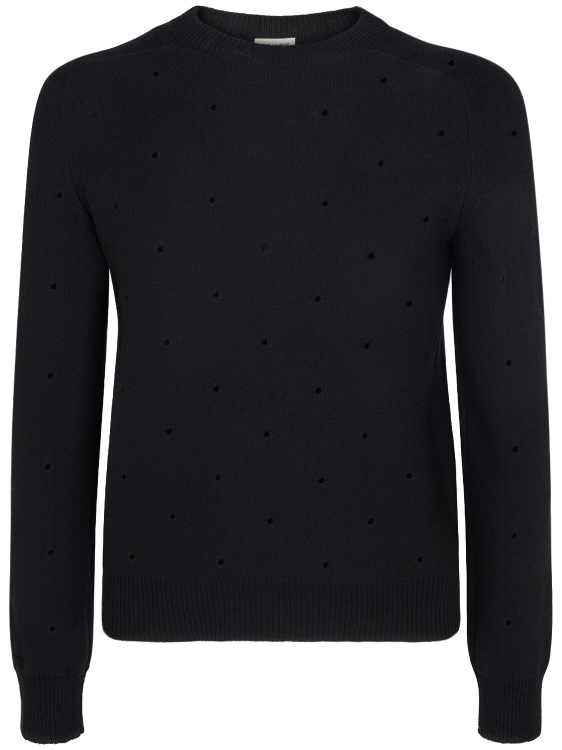 Saint Laurent Wool Knit Crewneck Sweater W/crystals In Black