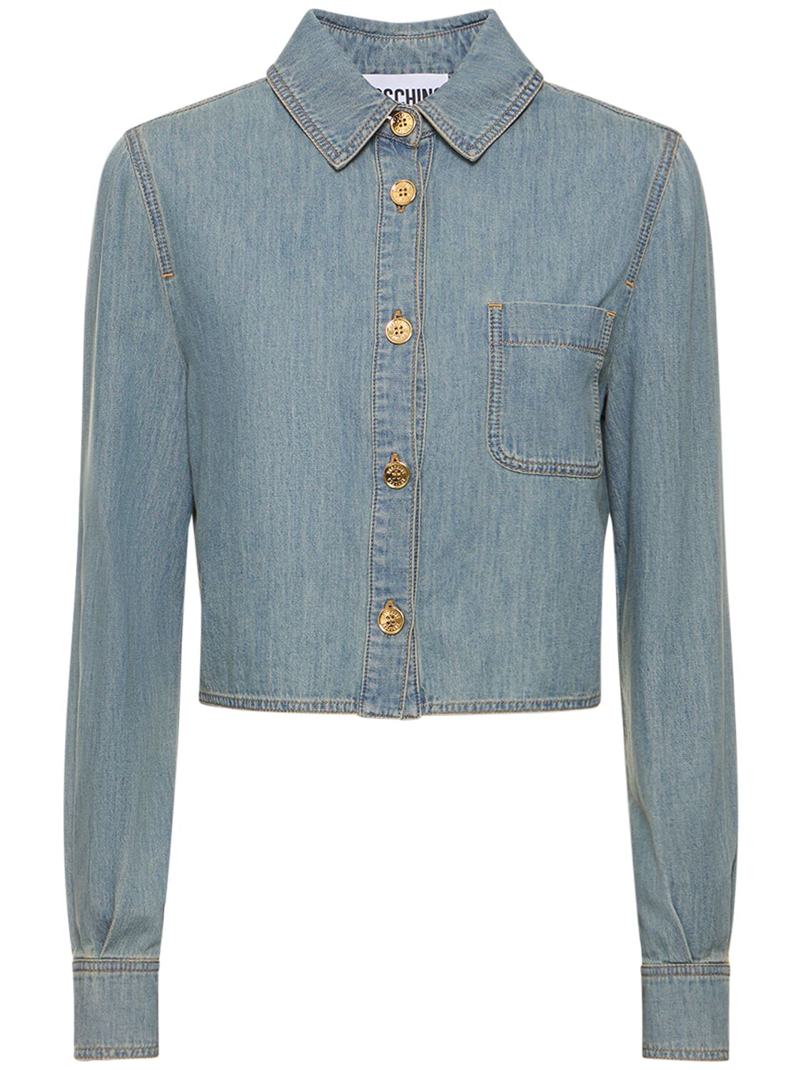Moschino Cotton Chambray Cropped Shirt In Light Blue