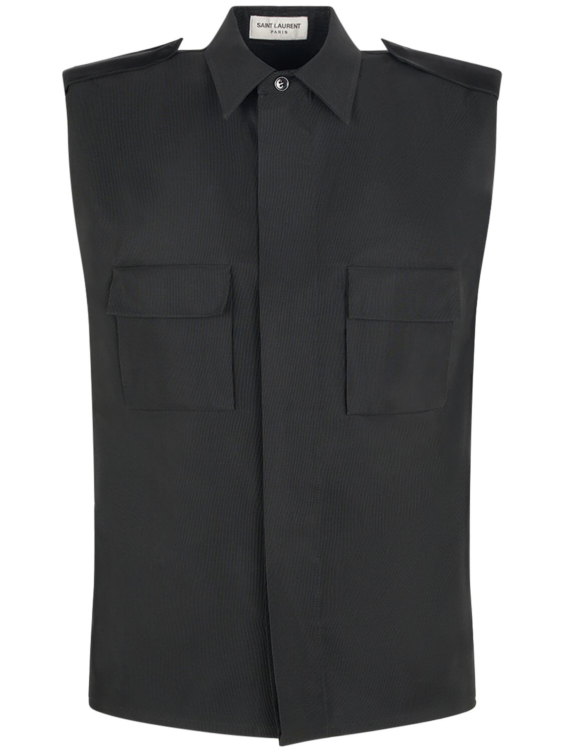 Saint Laurent Saharienne Wool Blend Sleeveless Shirt In Black