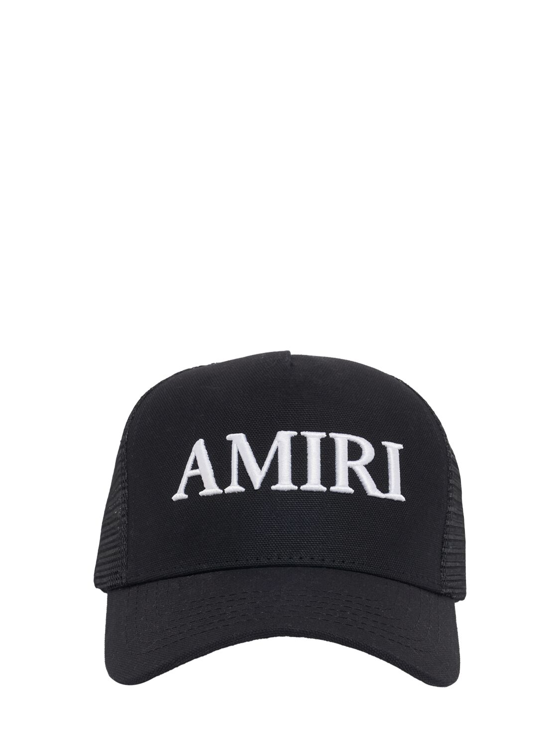 Amiri Logo Cotton Canvas Trucker Hat In Black/white