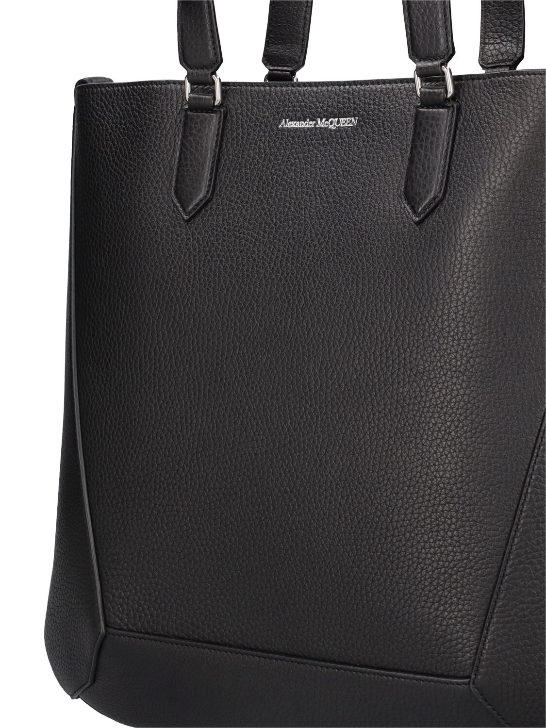 Shop Alexander Mcqueen The Edge Medium Leather Tote Bag In Black