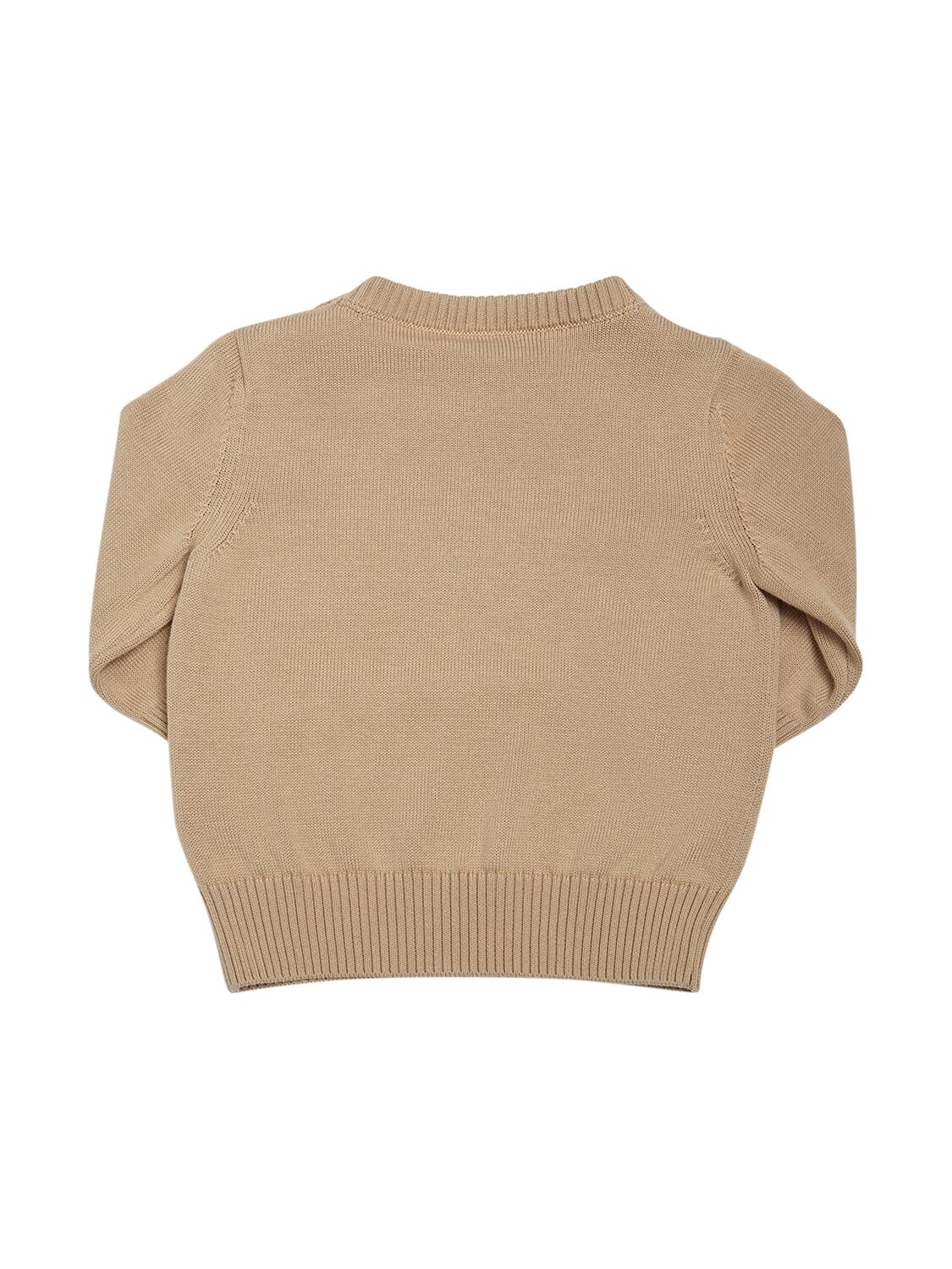 Shop Moncler Cotton Knit Crewneck Sweater In Beige