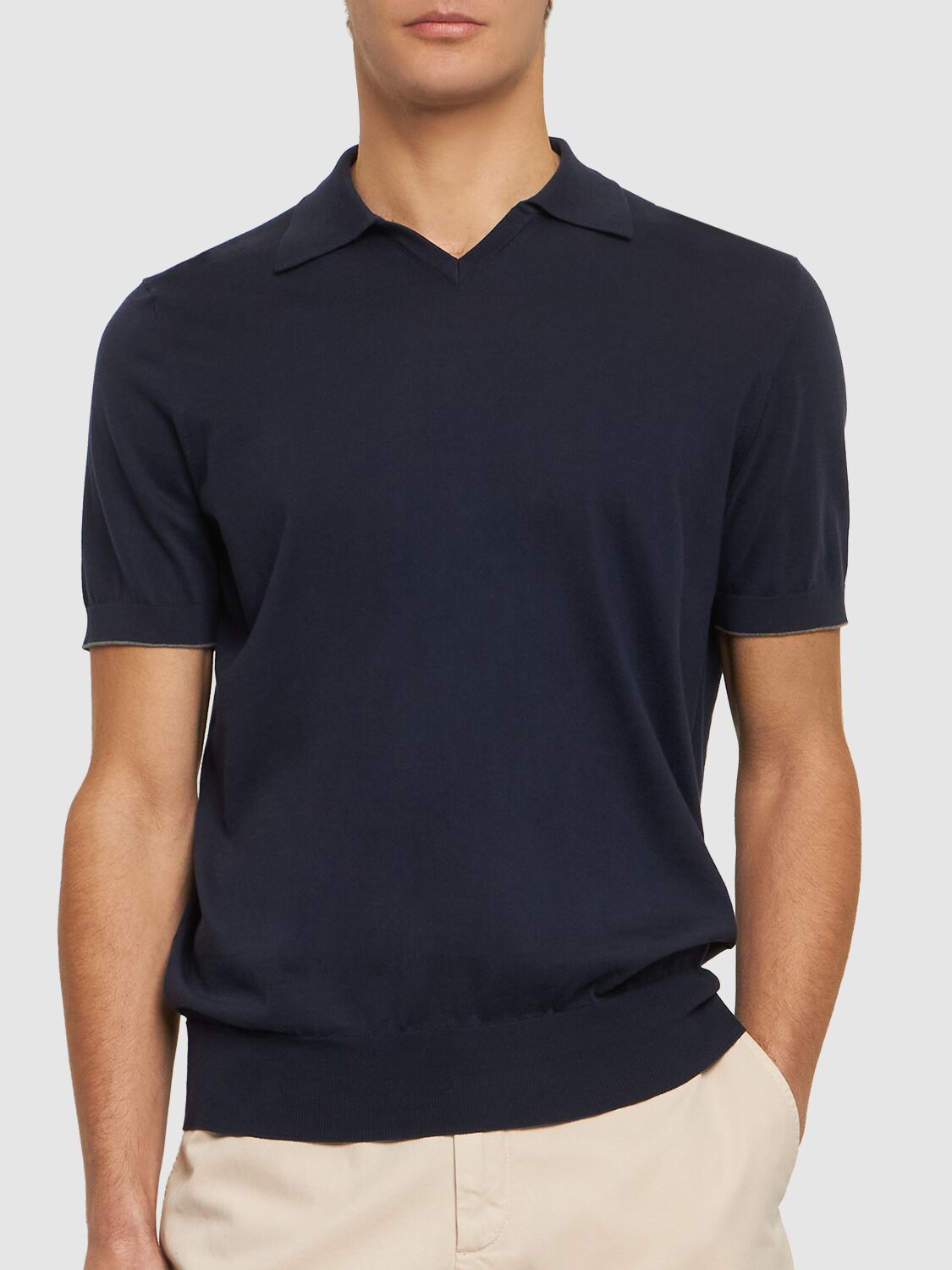 Shop Brunello Cucinelli Cotton Short Sleeve Polo In Navy