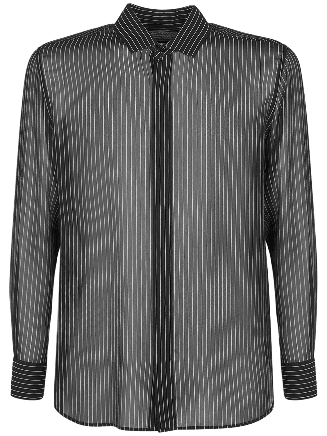 Shop Saint Laurent Pinstripe Silk Georgette Shirt In Black